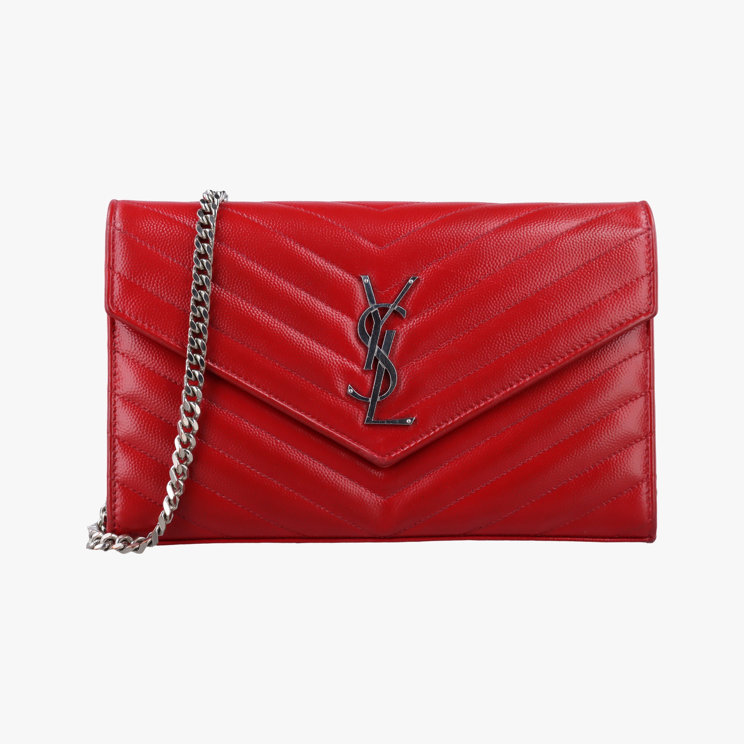 Pre-owned Yves Saint Laurent MONOGRAM Red Caviar Skin 377828 shoulderbag | stylenewstar