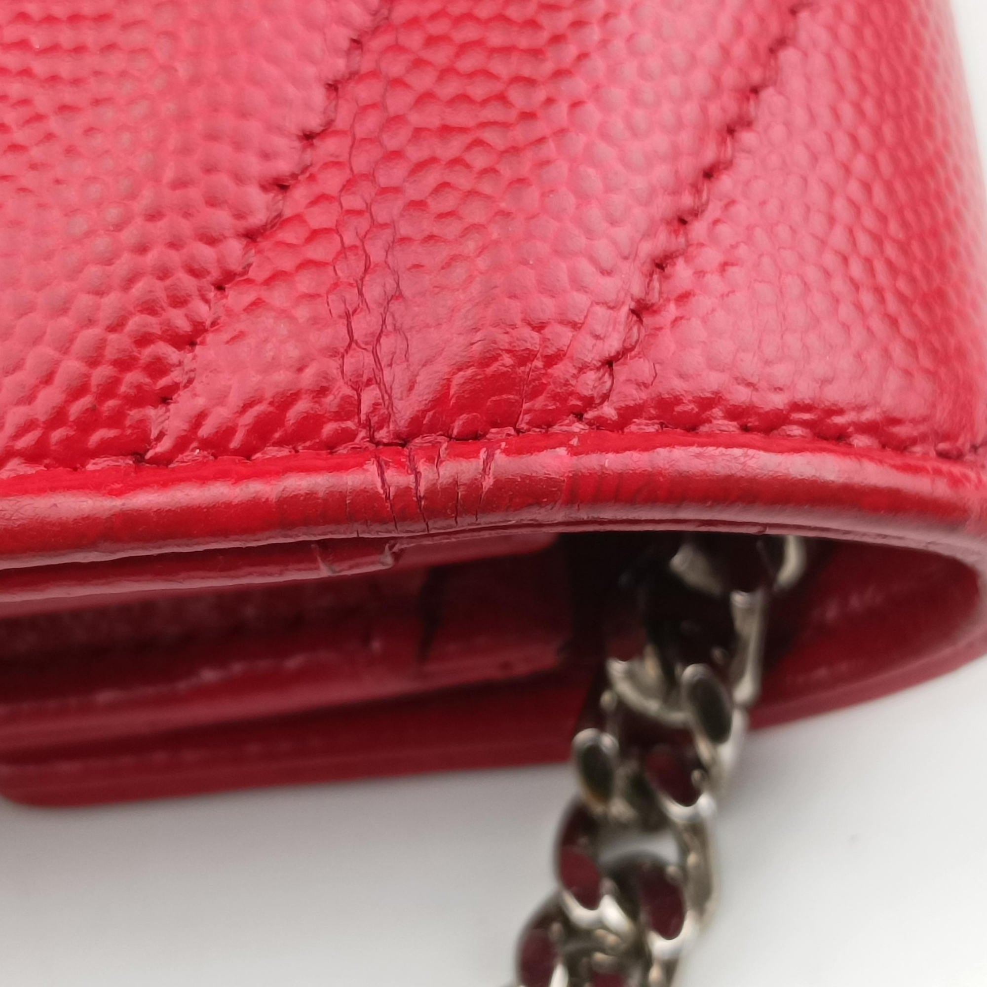 Pre-owned Yves Saint Laurent MONOGRAM Red Caviar Skin 377828 shoulderbag | stylenewstar