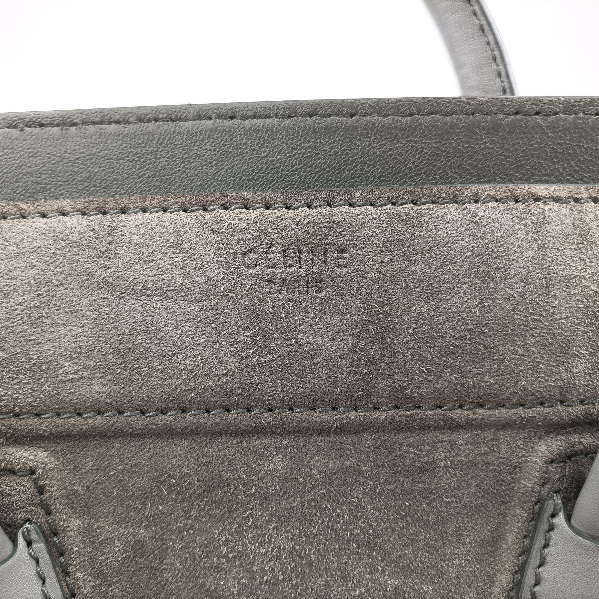 Vintage Celine Luggage Small Square Phantom GreenGrey Suede  handbag | stylenewstar