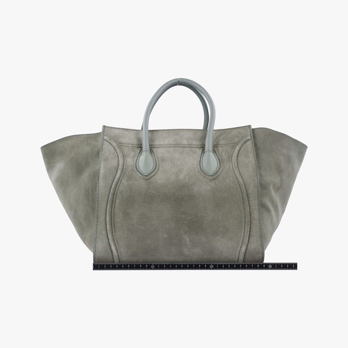 Vintage Celine Luggage Small Square Phantom GreenGrey Suede  handbag | stylenewstar