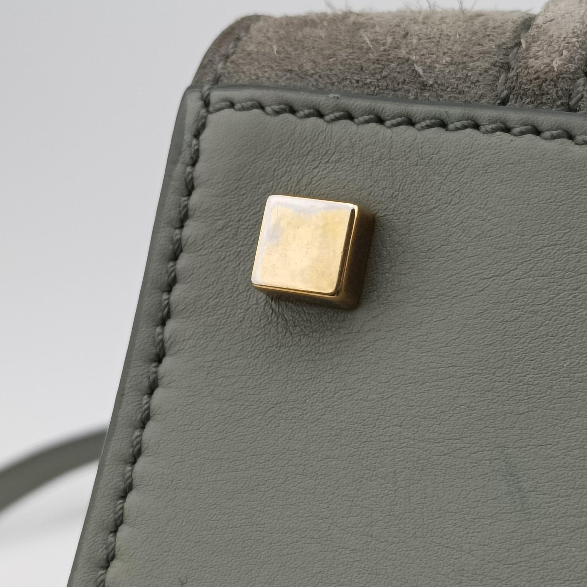 Vintage Celine Luggage Small Square Phantom GreenGrey Suede  handbag | stylenewstar