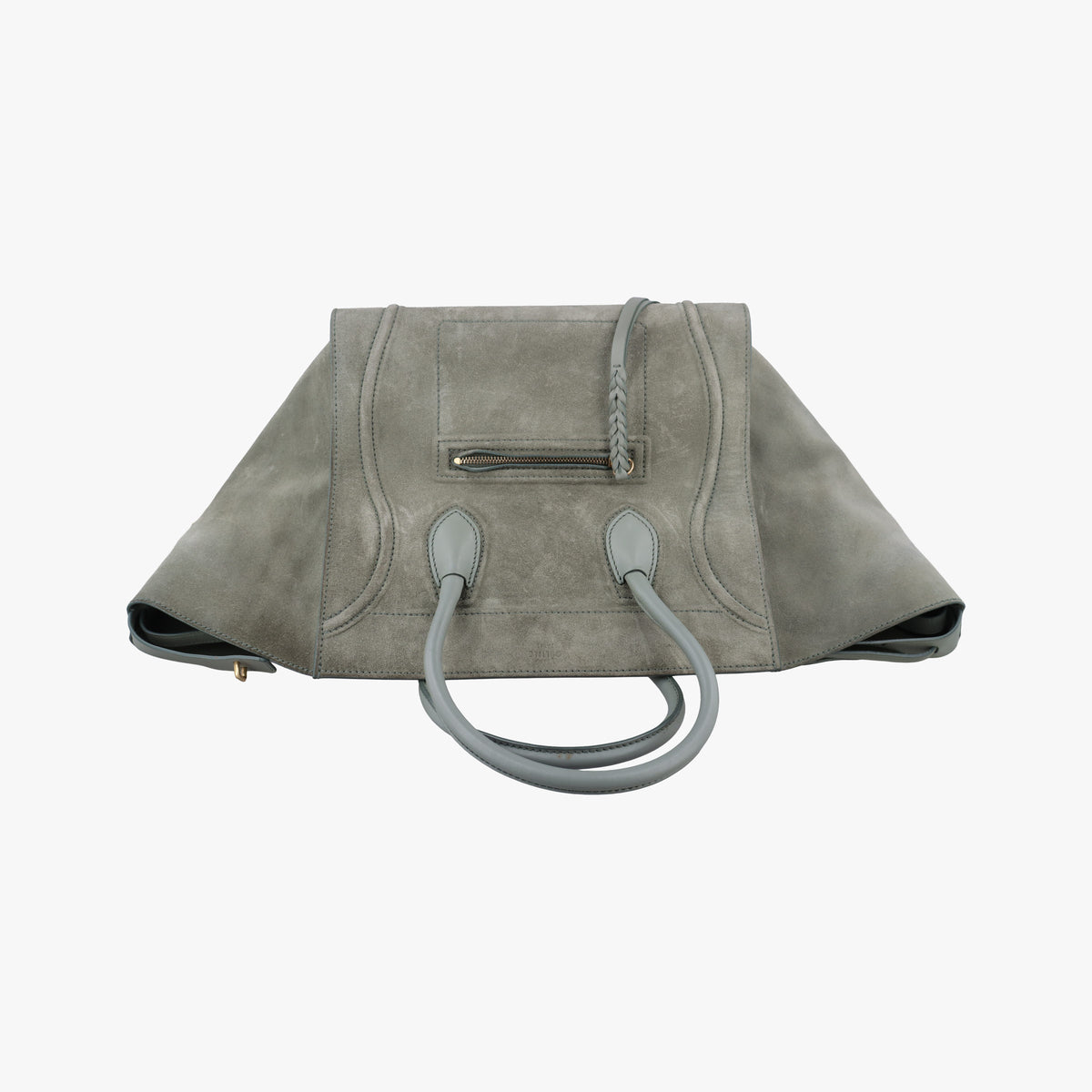 Vintage Celine Luggage Small Square Phantom GreenGrey Suede  handbag | stylenewstar