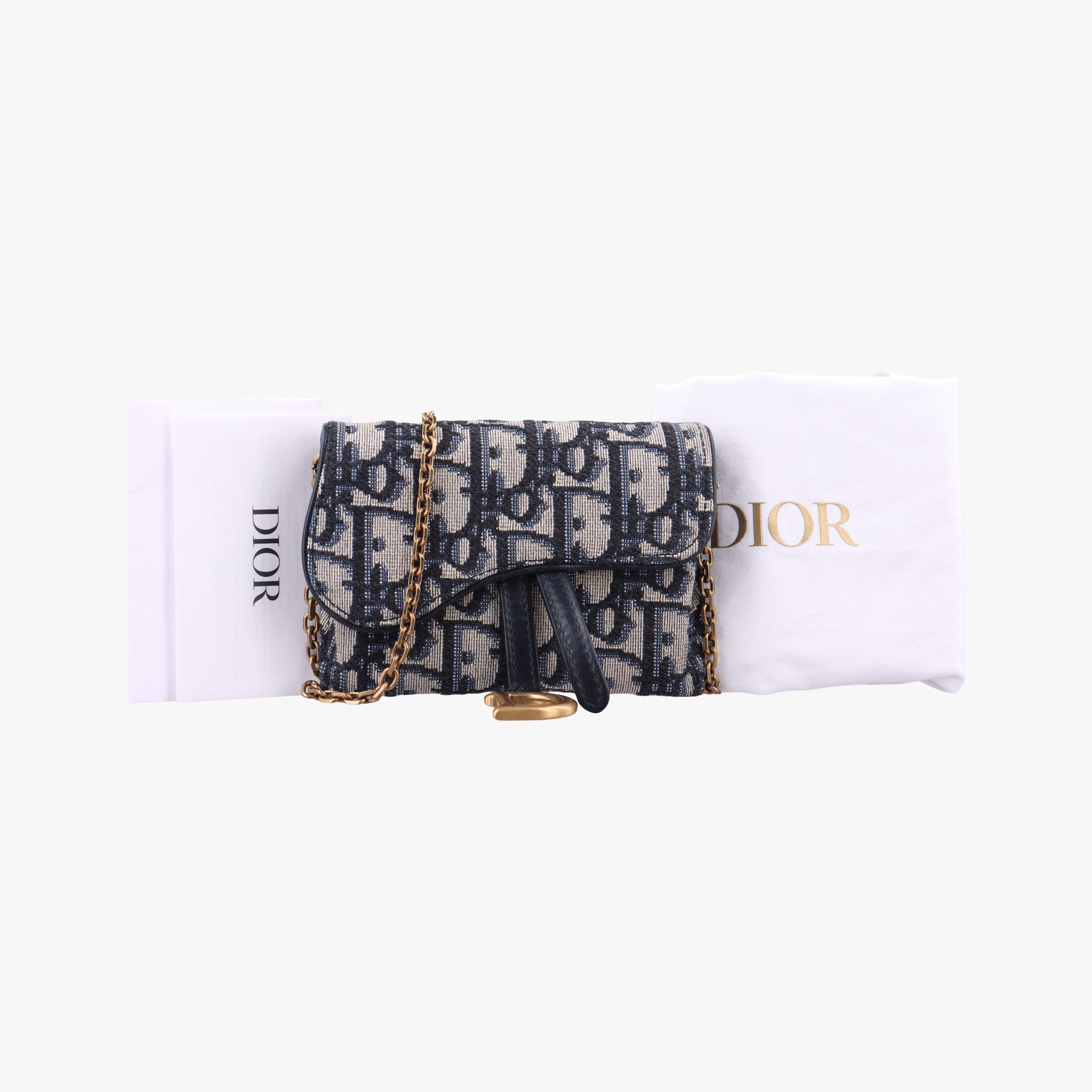 Pre-owned Christian Dior Saddle Navy×Gray jacquard  shoulderbag | stylenewstar