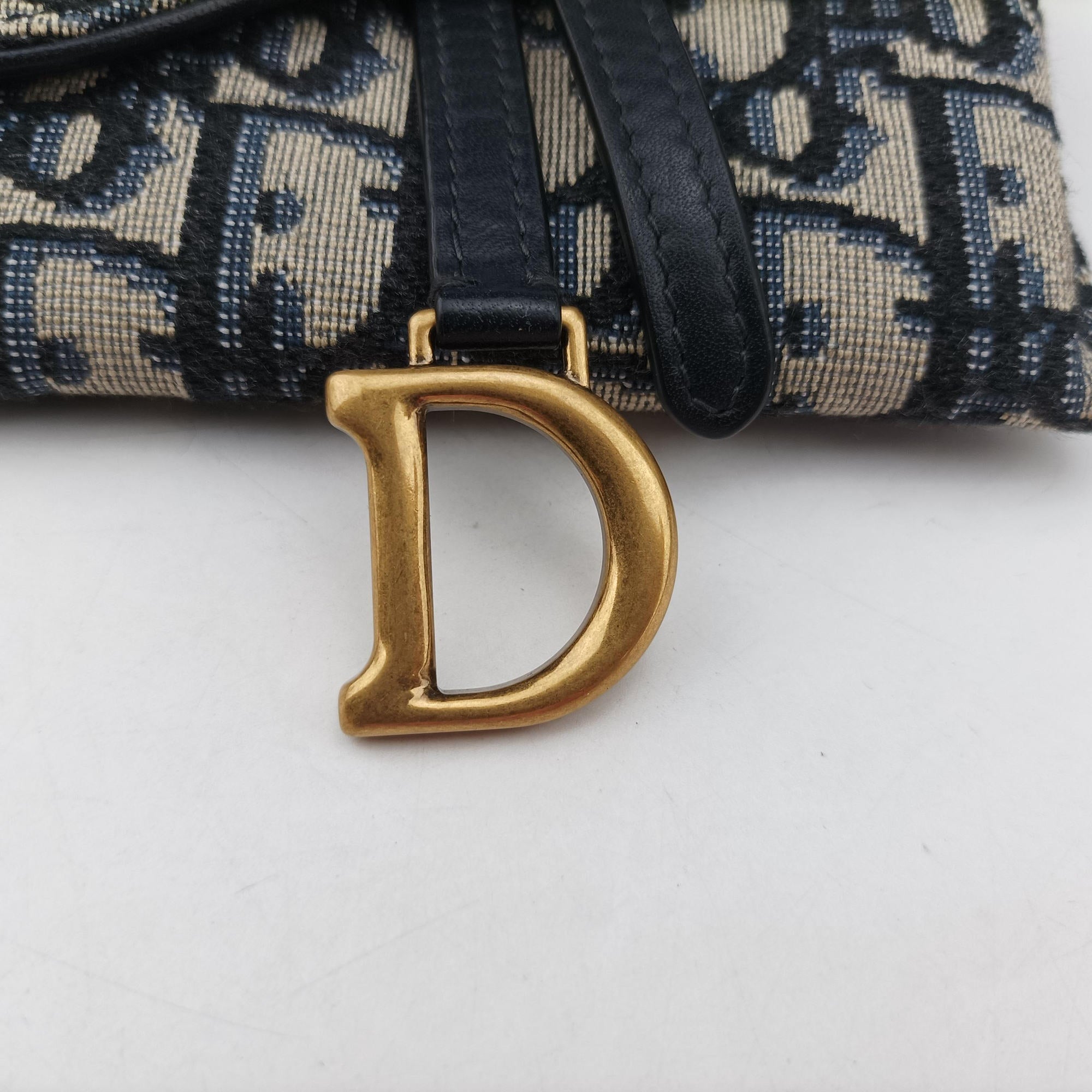 Pre-owned Christian Dior Saddle Navy×Gray jacquard  shoulderbag | stylenewstar