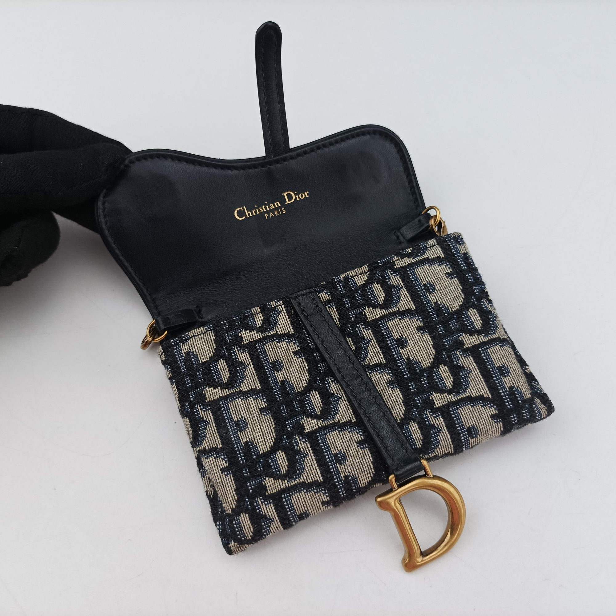 Pre-owned Christian Dior Saddle Navy×Gray jacquard  shoulderbag | stylenewstar