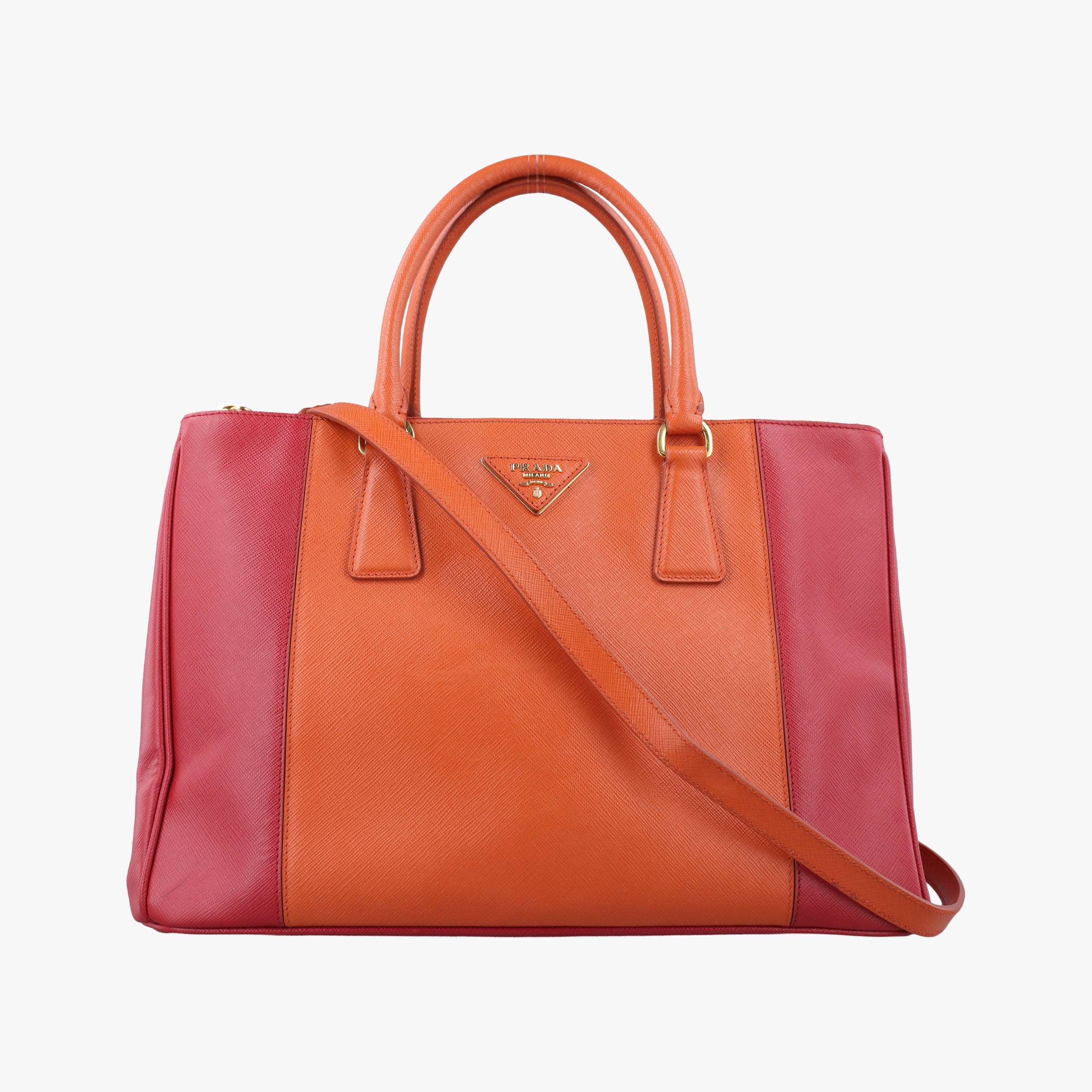Pre-owned Prada Galleria Orange×red SAFFIANO Leather BN1844 shoulderbag | stylenewstar