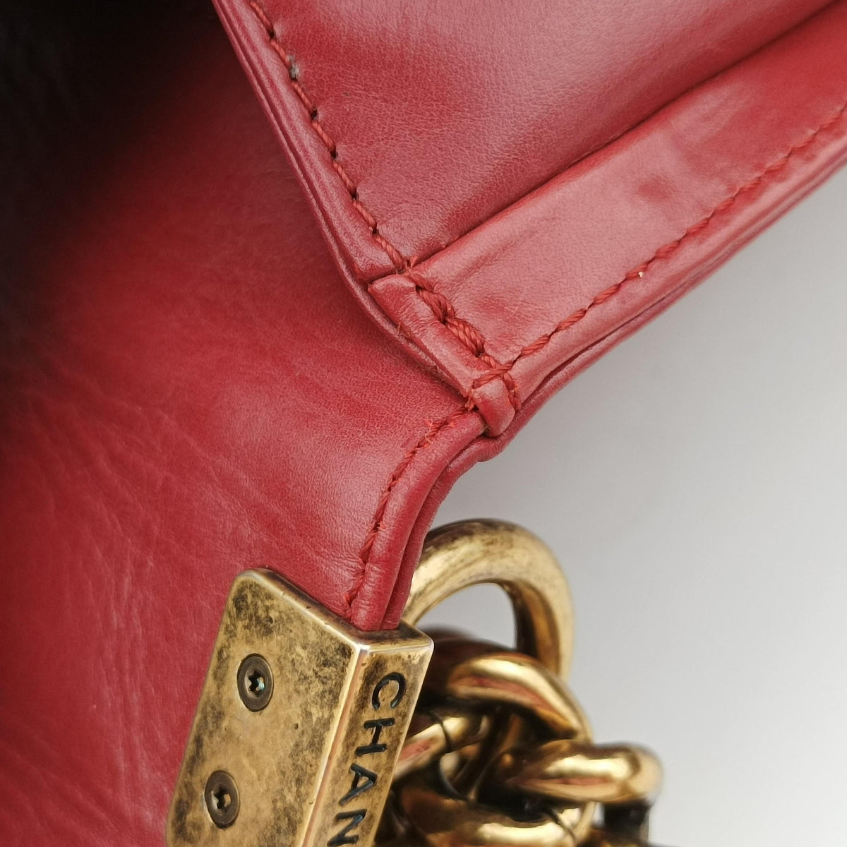 Pre-owned Chanel BOY CHANEL Red Leather A66711 shoulderbag | stylenewstar