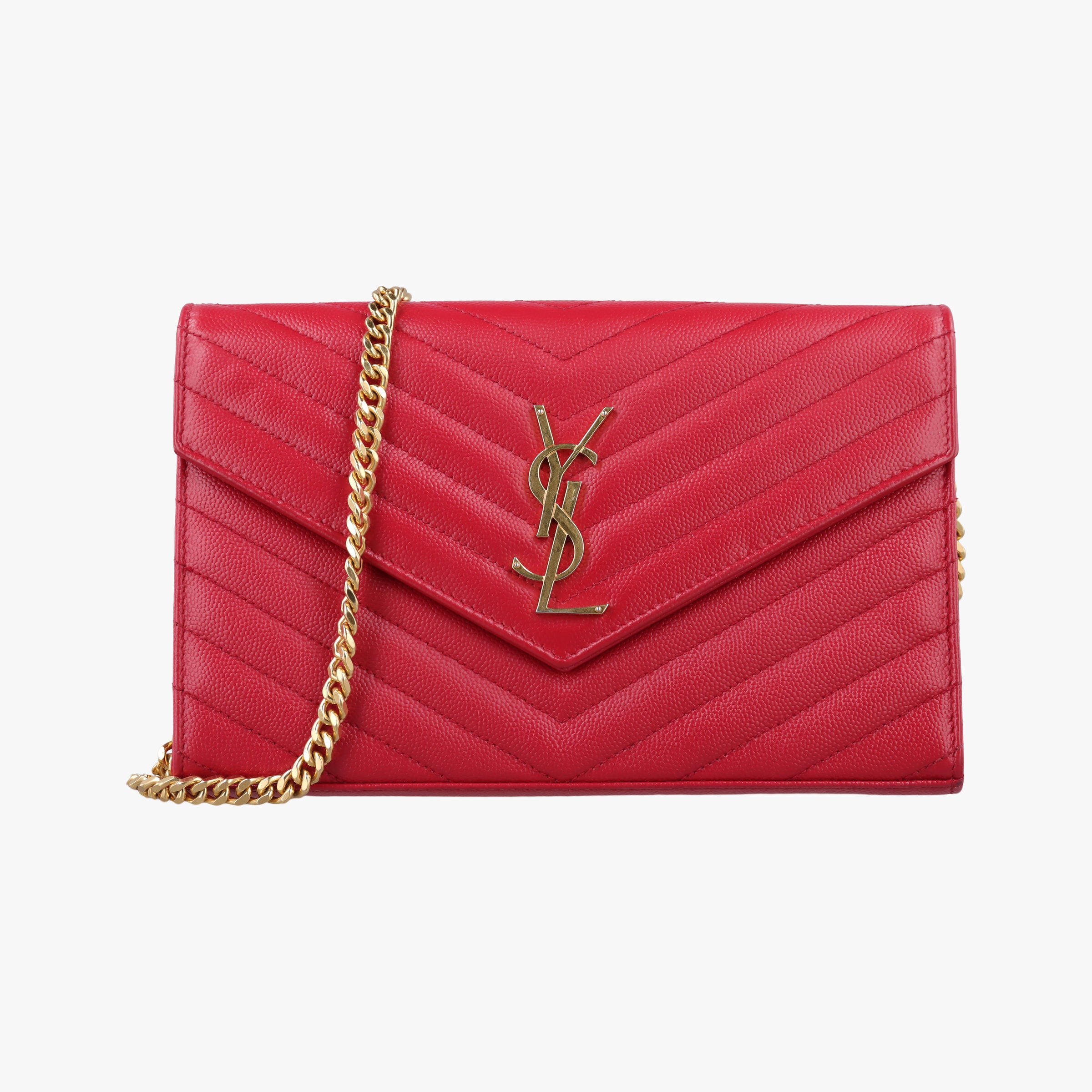 Pre-owned Yves Saint Laurent MONOGRAM Red Leather 277828 shoulderbag | stylenewstar
