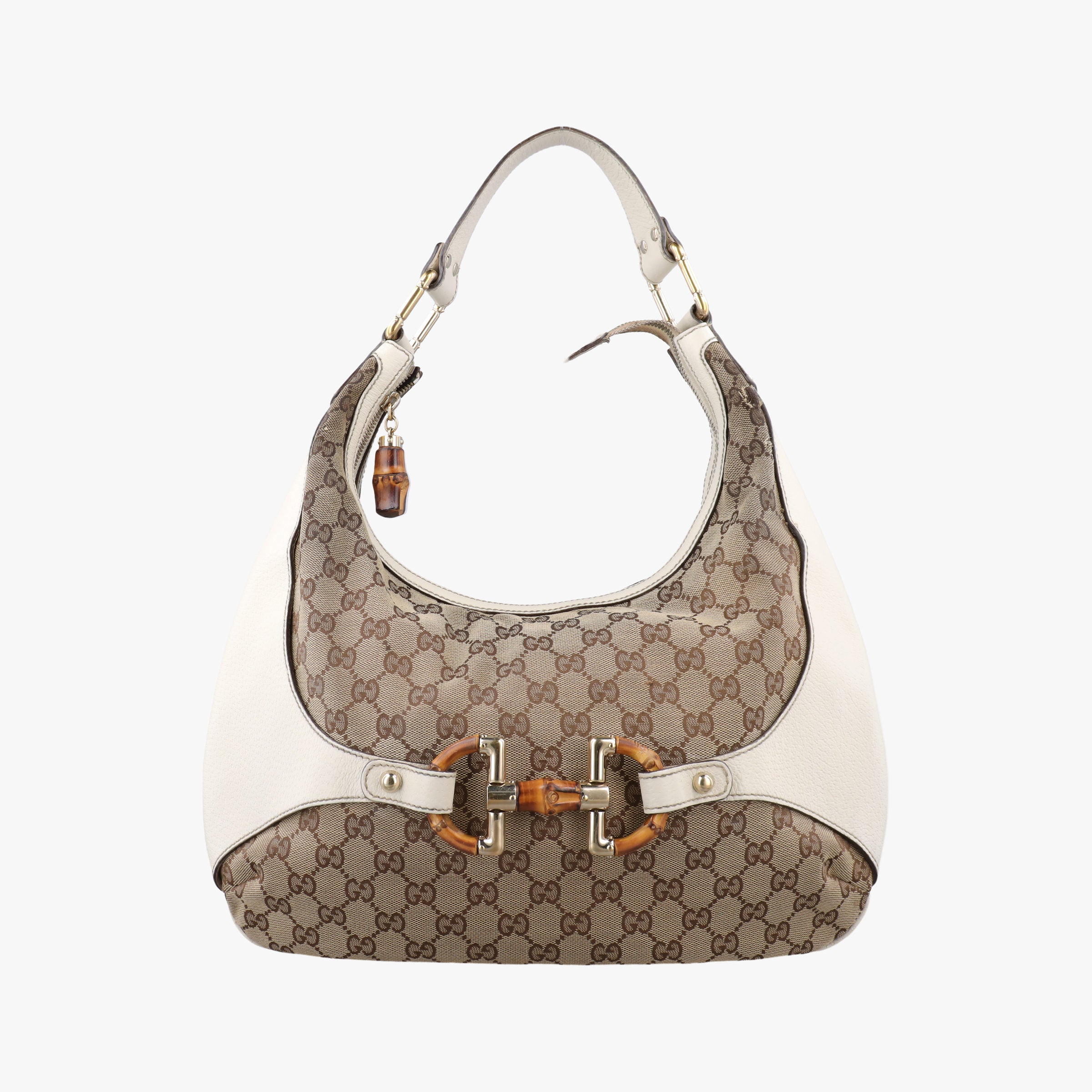Pre-owned Gucci Horsebit WhitexBeide Canvas×Leather 152468 shoulderbag | stylenewstar