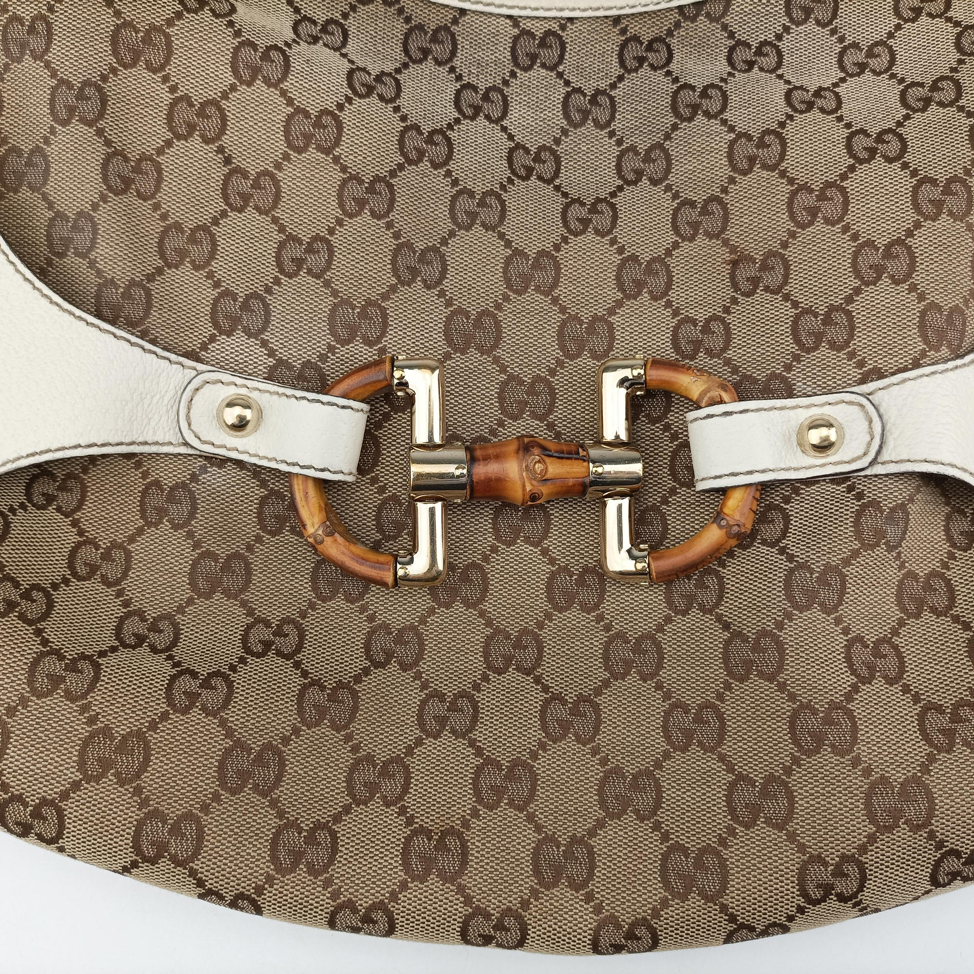 Pre-owned Gucci Horsebit WhitexBeide Canvas×Leather 152468 shoulderbag | stylenewstar
