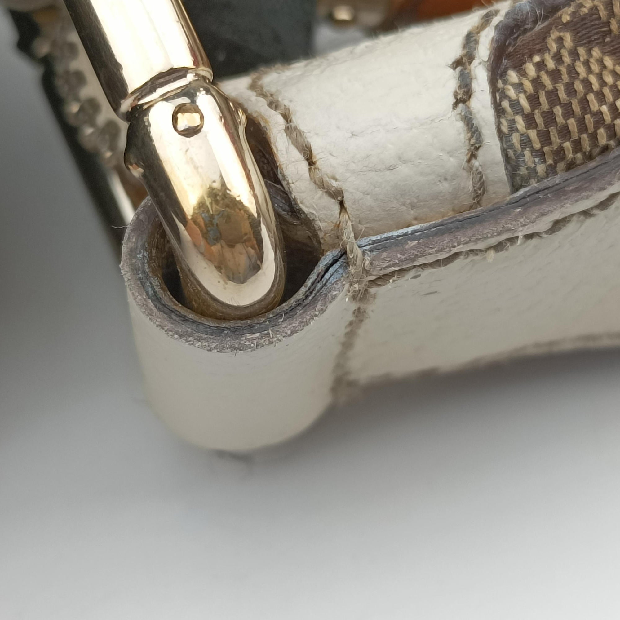 Pre-owned Gucci Horsebit WhitexBeide Canvas×Leather 152468 shoulderbag | stylenewstar