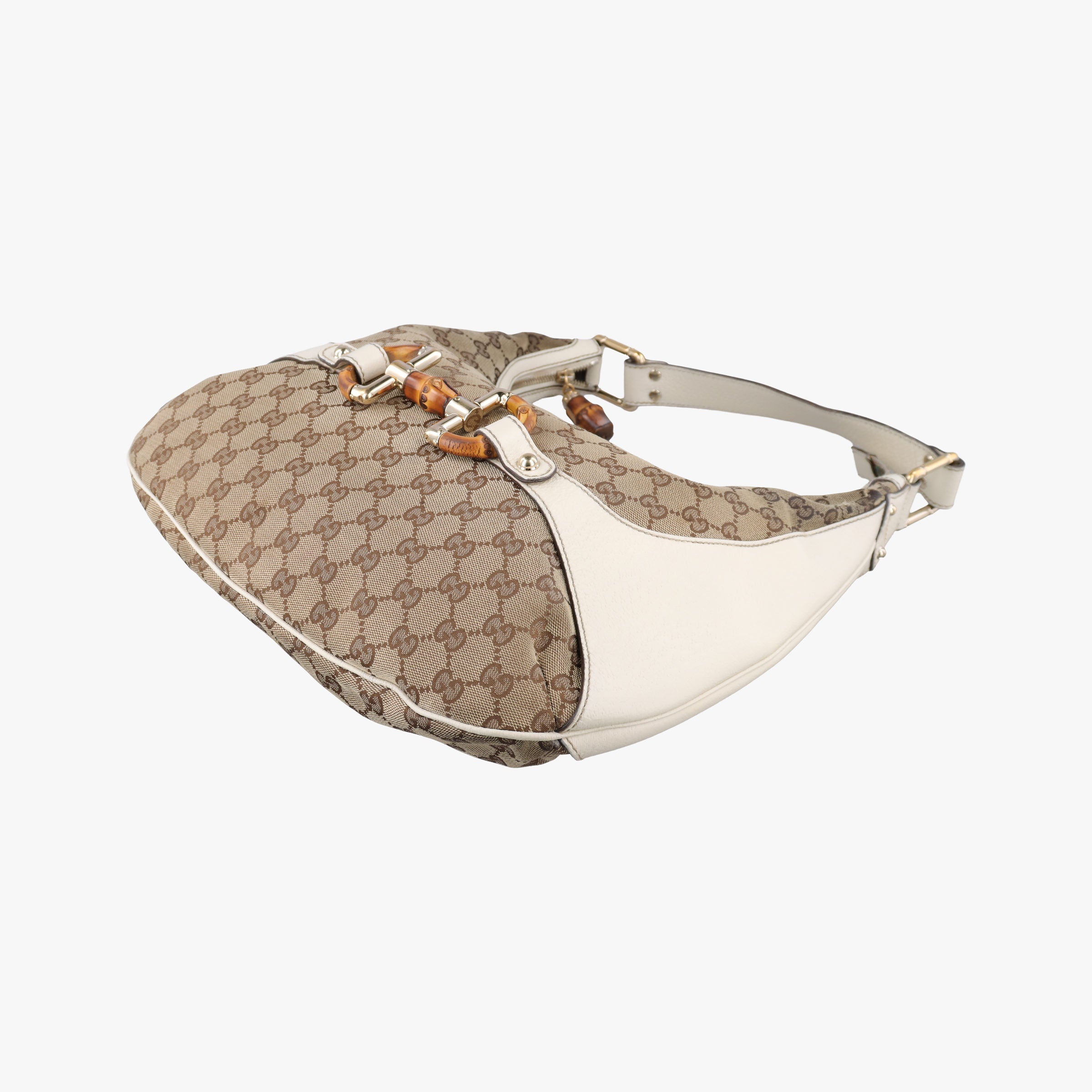 Pre-owned Gucci Horsebit WhitexBeide Canvas×Leather 152468 shoulderbag | stylenewstar