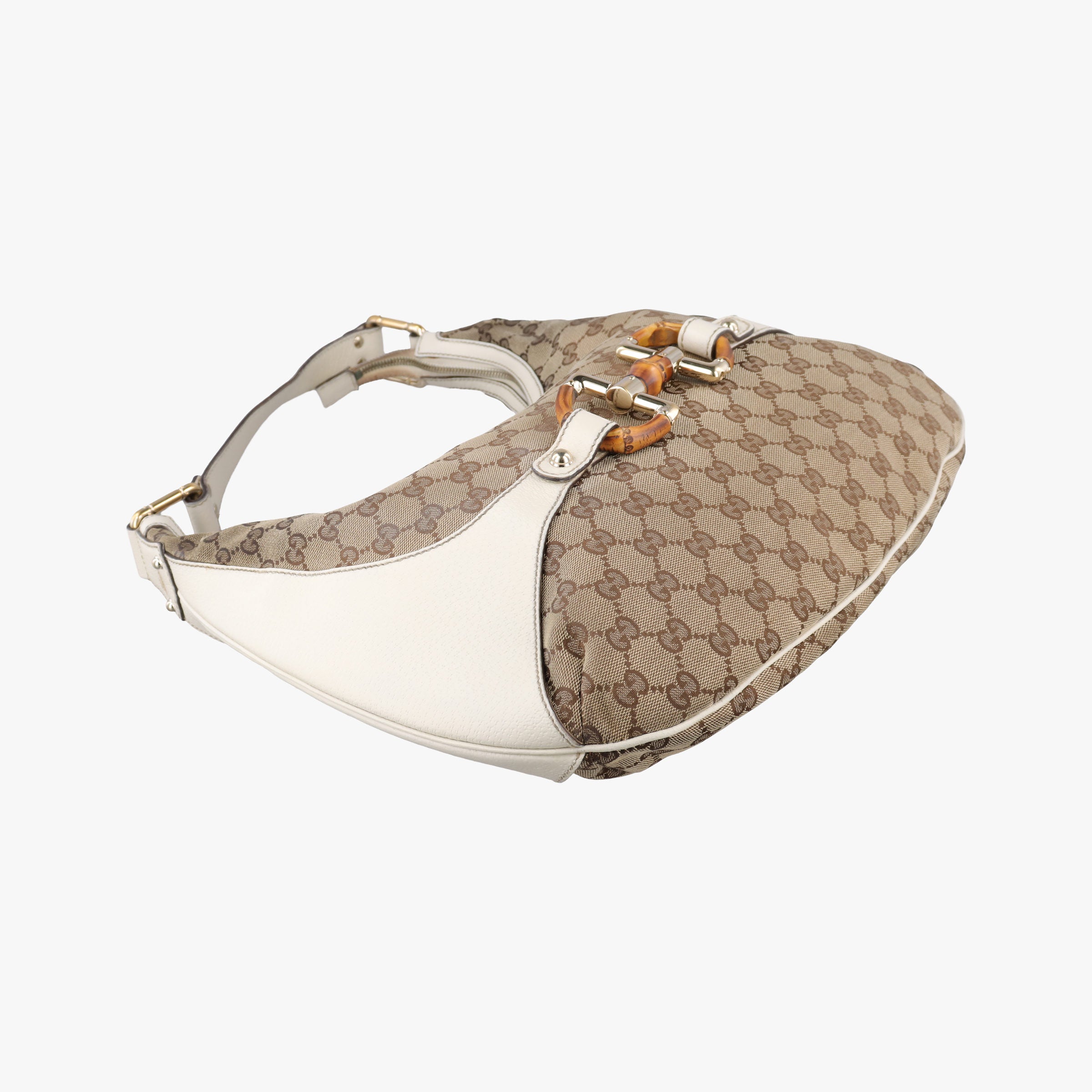Pre-owned Gucci Horsebit WhitexBeide Canvas×Leather 152468 shoulderbag | stylenewstar