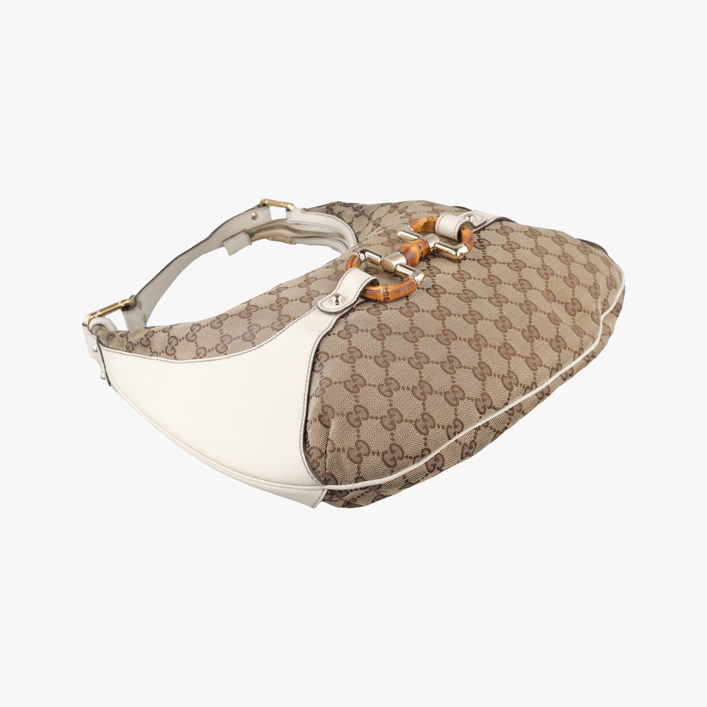 Pre-owned Gucci Horsebit WhitexBeide Canvas×Leather 152468 shoulderbag | stylenewstar
