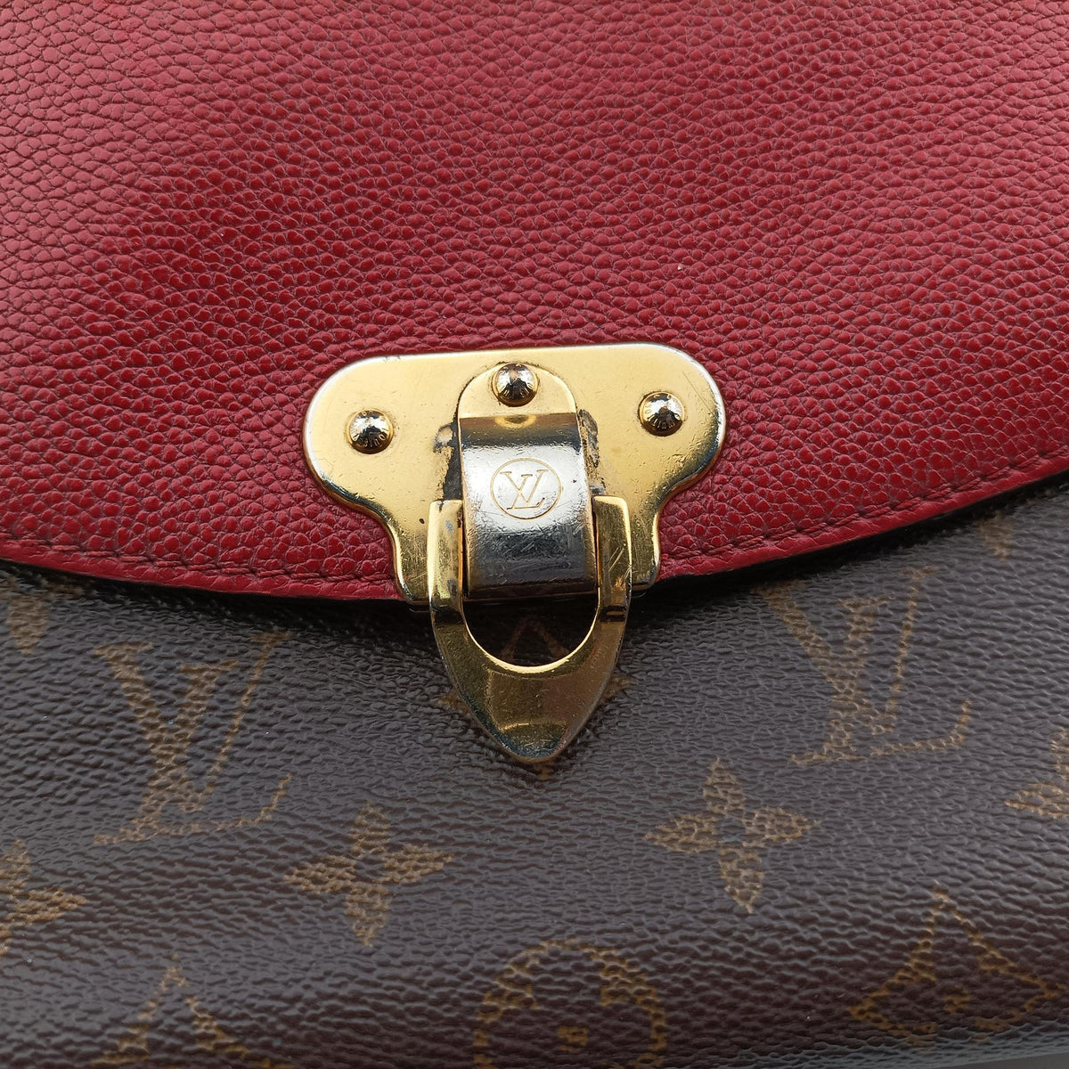 Pre-owned Louis Vuitton SAINT PLACIDE brown×CERISE Monogram Canvas×calf leather M43713 shoulderbag | stylenewstar