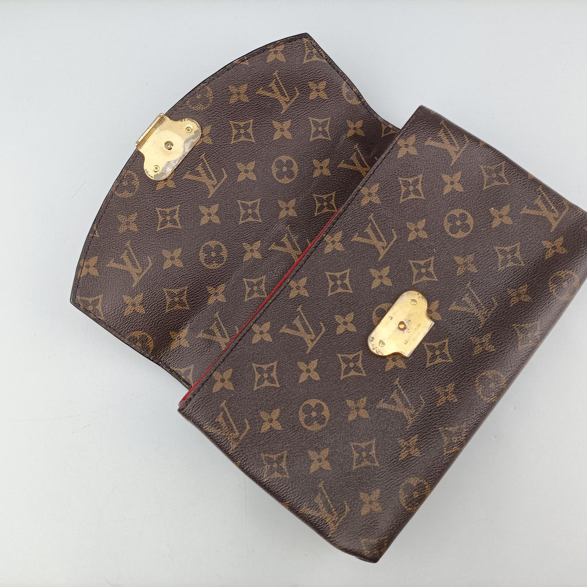 Pre-owned Louis Vuitton SAINT PLACIDE brown×CERISE Monogram Canvas×calf leather M43713 shoulderbag | stylenewstar