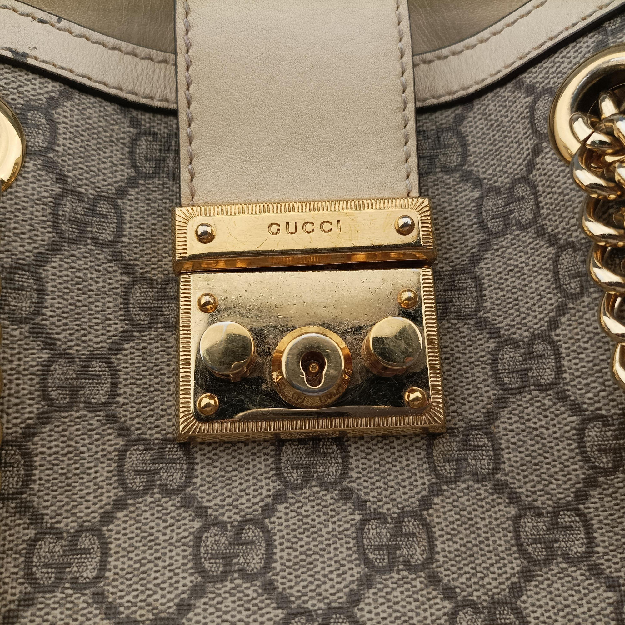 Secondhand Gucci Padlock Brown×white PVC coated canvas×Leather 498156 shoulderbag | stylenewstar