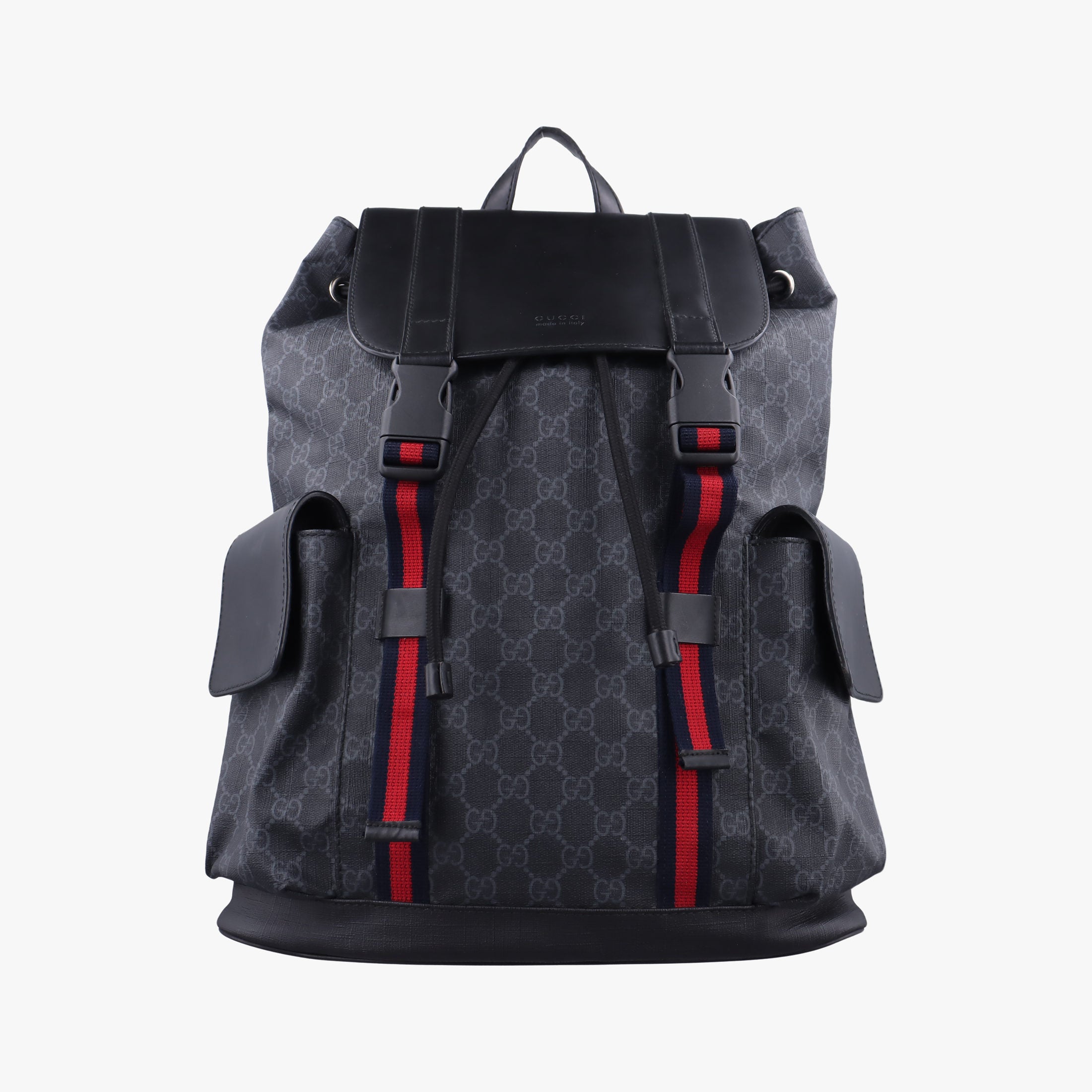 Pre-owned Gucci GG Supreme Black x Gray x Navy x Red PVC coated canvas×Leather 495563 backpack/rucksack | stylenewstar