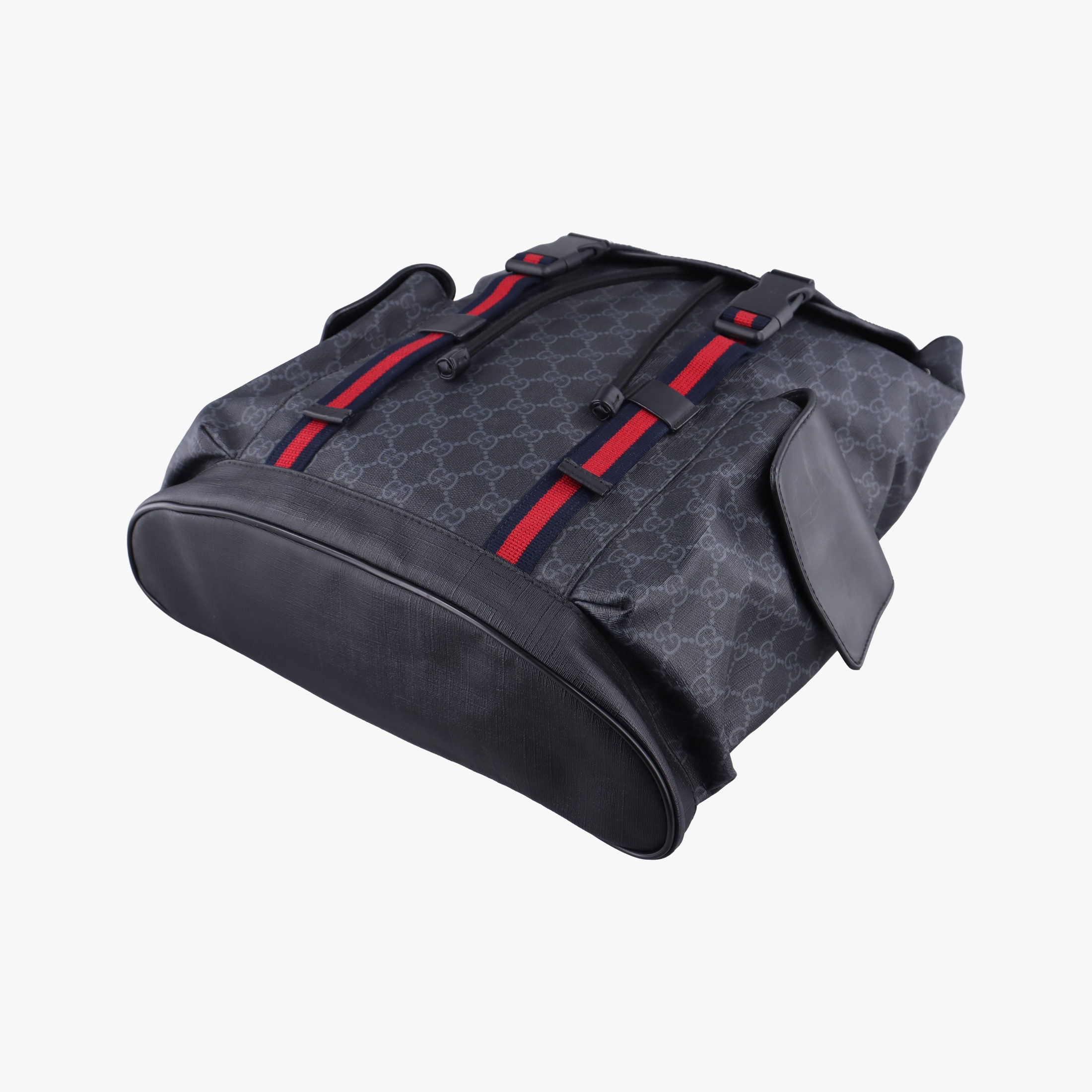 Pre-owned Gucci GG Supreme Black x Gray x Navy x Red PVC coated canvas×Leather 495563 backpack/rucksack | stylenewstar
