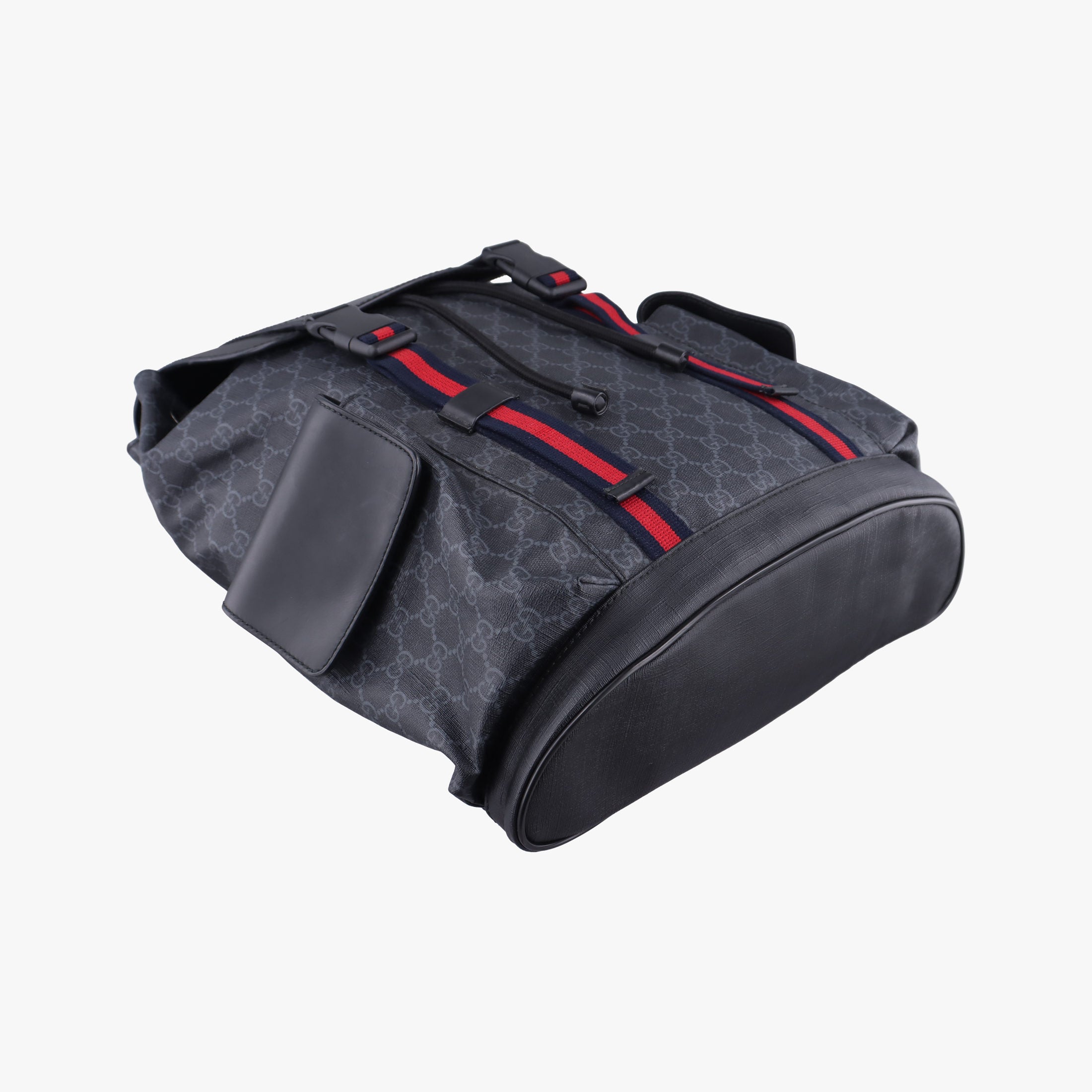 Pre-owned Gucci GG Supreme Black x Gray x Navy x Red PVC coated canvas×Leather 495563 backpack/rucksack | stylenewstar
