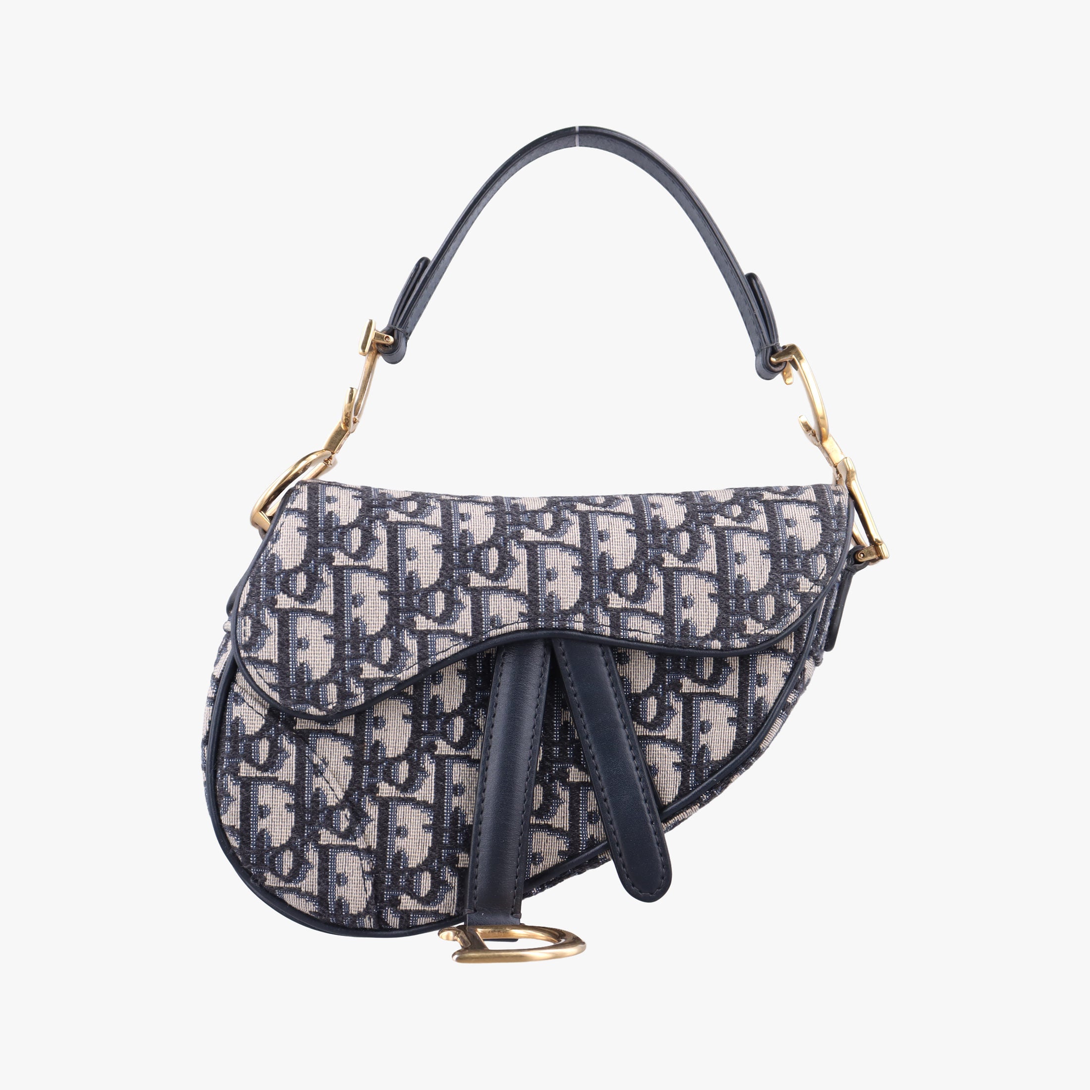 Vintage Christian Dior Saddle Navy×grey Jacquard × Leather  handbag | stylenewstar