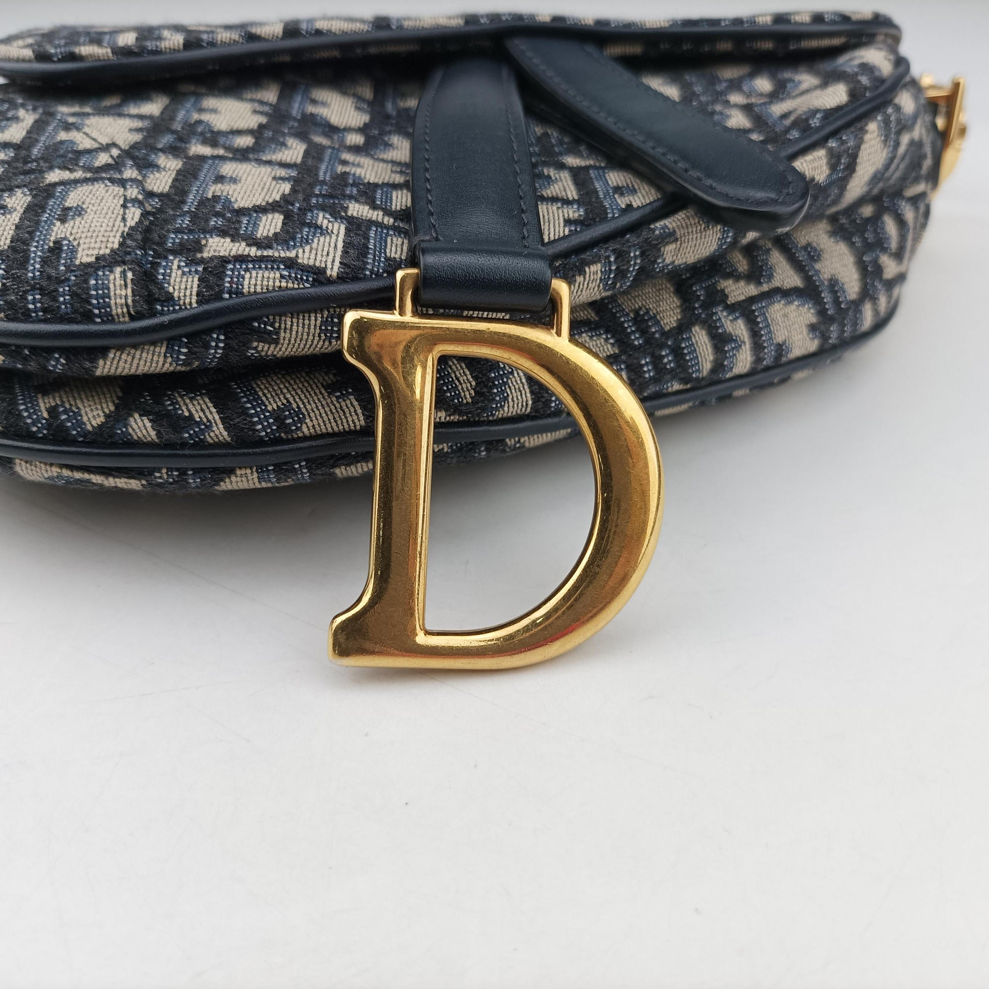 Vintage Christian Dior Saddle Navy×grey Jacquard × Leather  handbag | stylenewstar