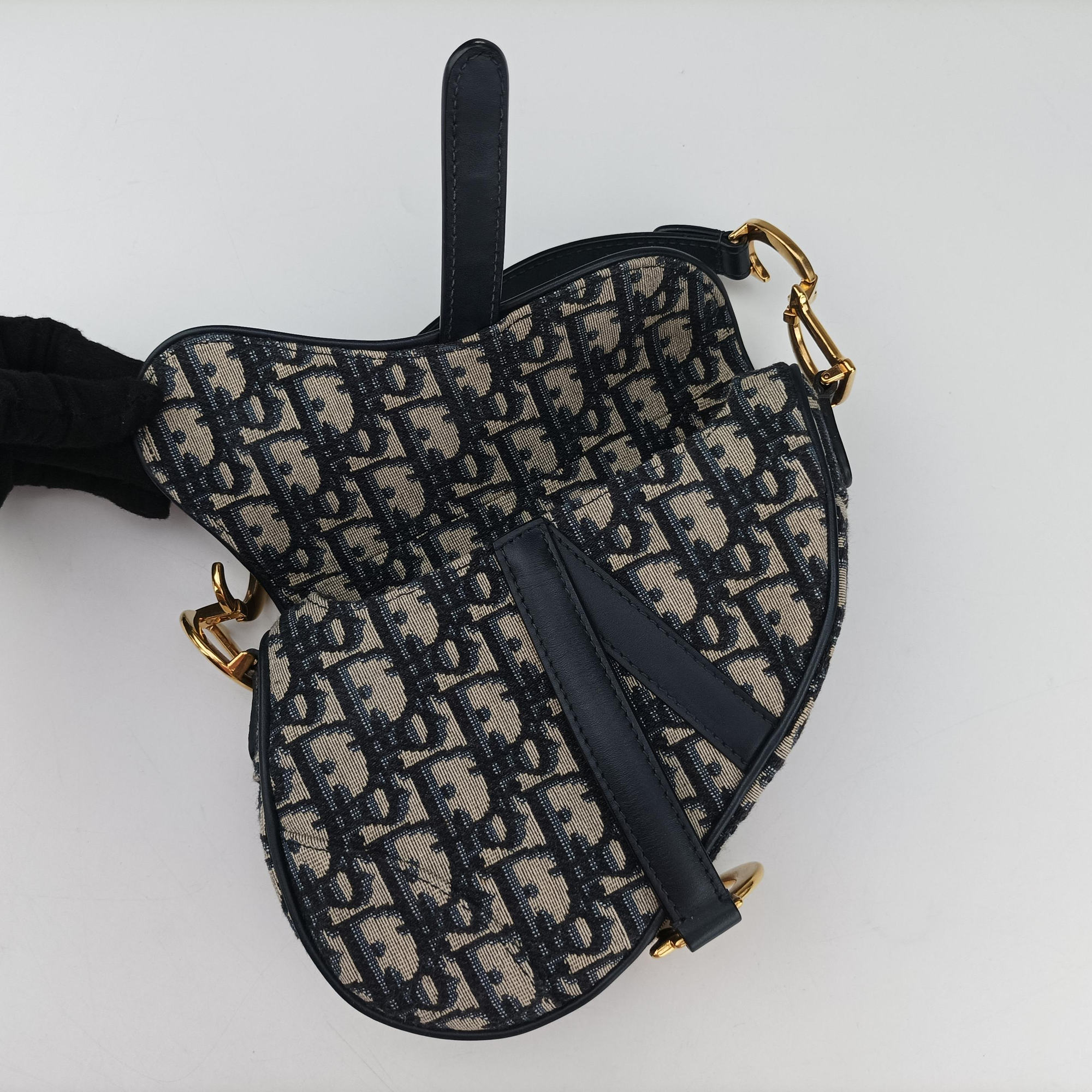 Vintage Christian Dior Saddle Navy×grey Jacquard × Leather  handbag | stylenewstar