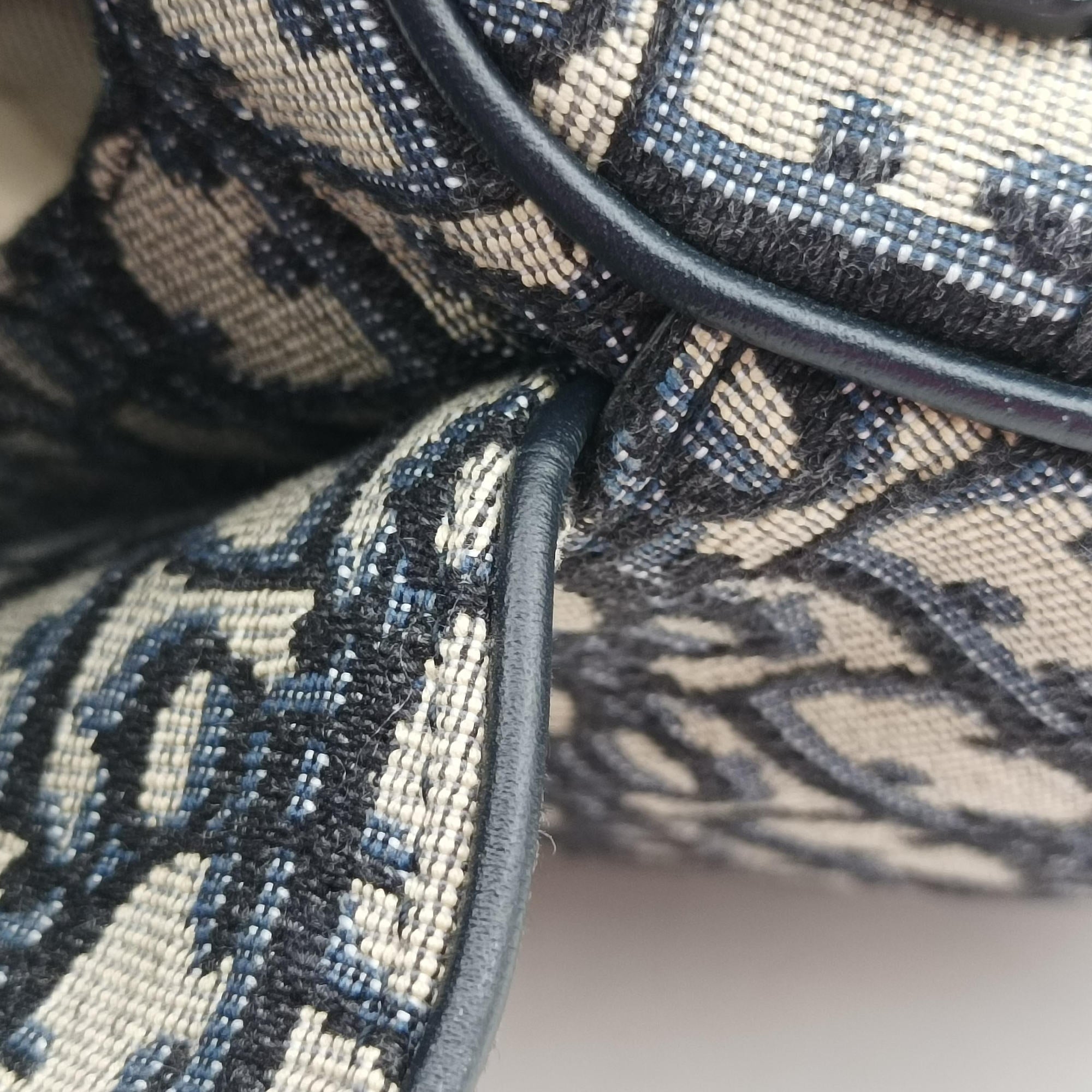 Vintage Christian Dior Saddle Navy×grey Jacquard × Leather  handbag | stylenewstar