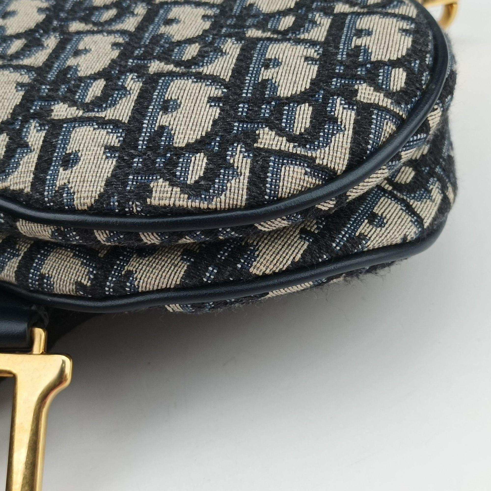 Vintage Christian Dior Saddle Navy×grey Jacquard × Leather  handbag | stylenewstar