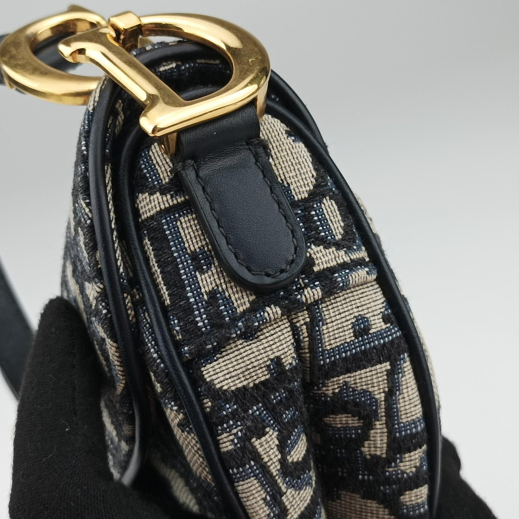 Vintage Christian Dior Saddle Navy×grey Jacquard × Leather  handbag | stylenewstar