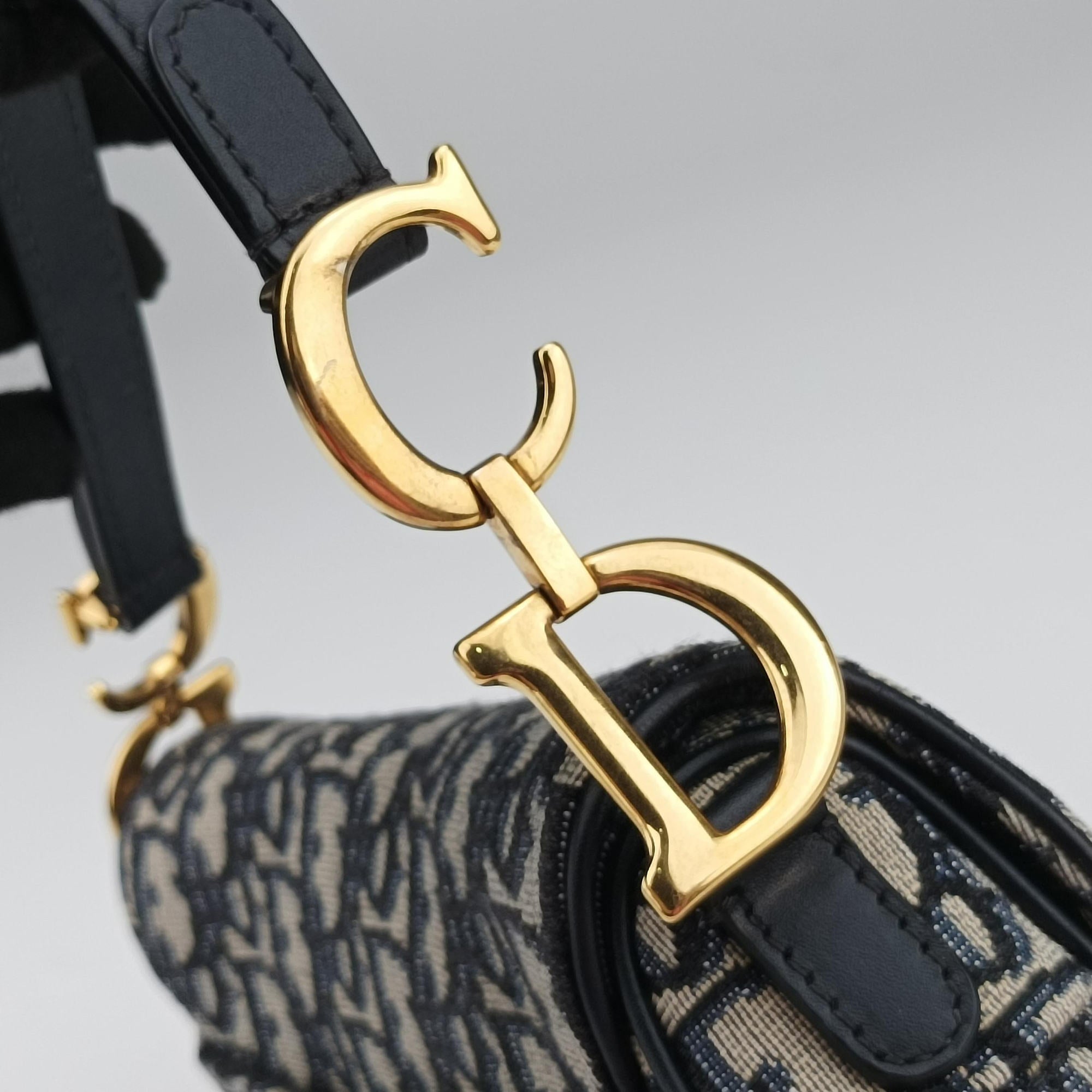Vintage Christian Dior Saddle Navy×grey Jacquard × Leather  handbag | stylenewstar