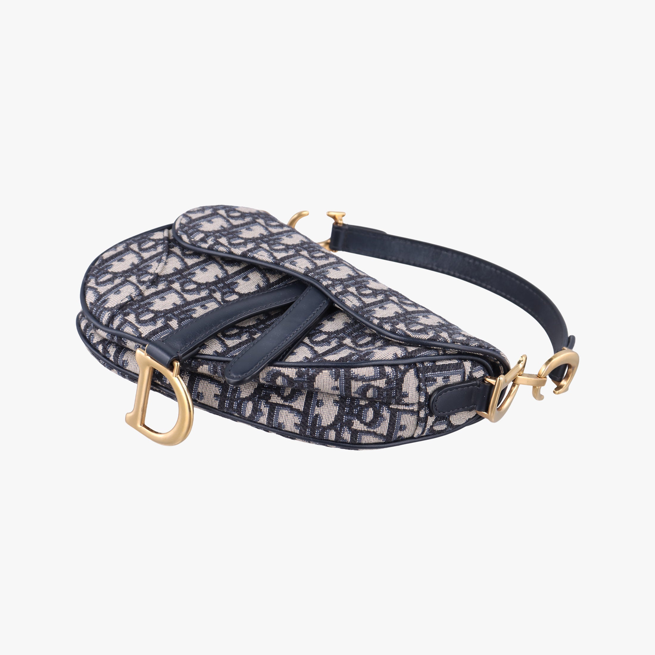 Vintage Christian Dior Saddle Navy×grey Jacquard × Leather  handbag | stylenewstar