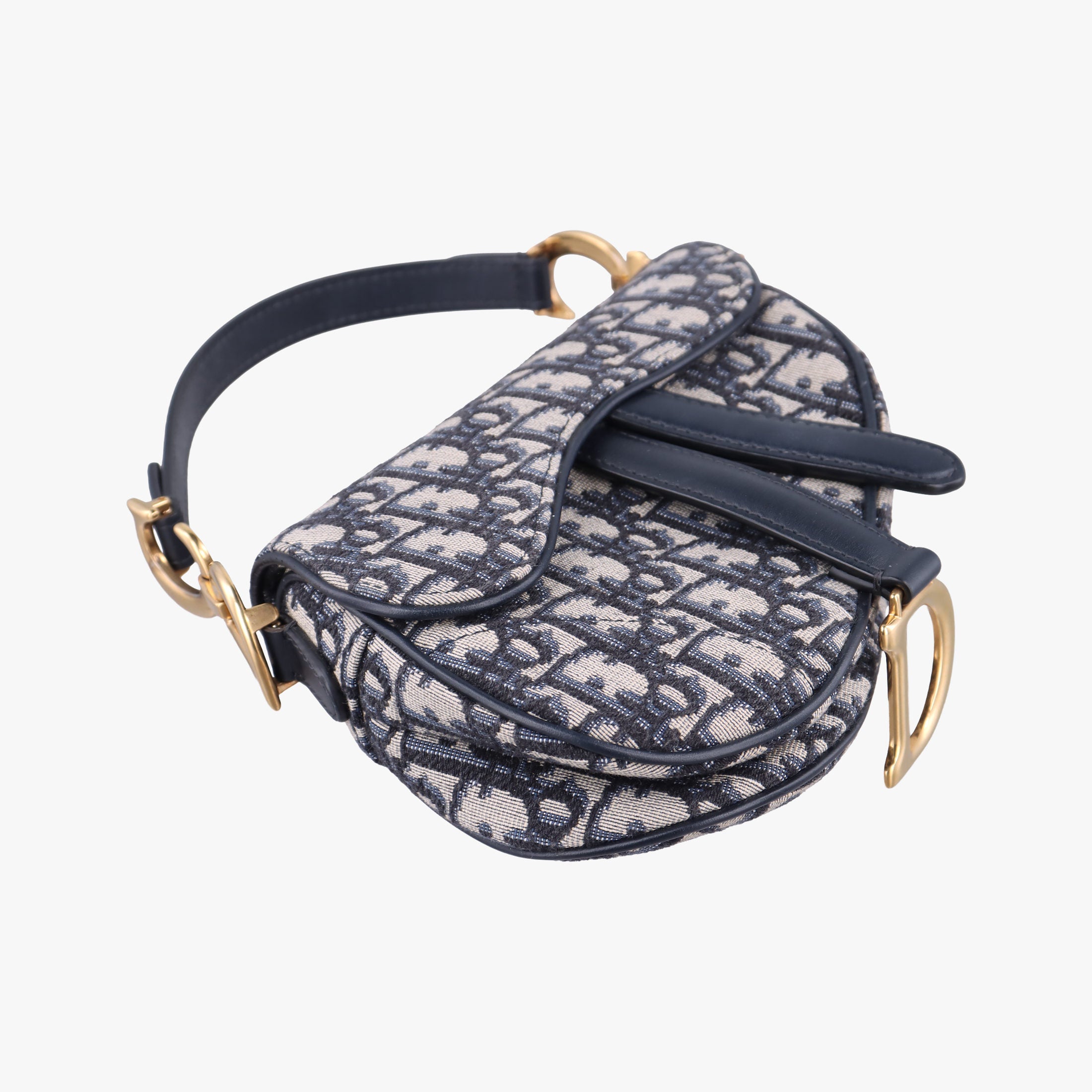 Vintage Christian Dior Saddle Navy×grey Jacquard × Leather  handbag | stylenewstar