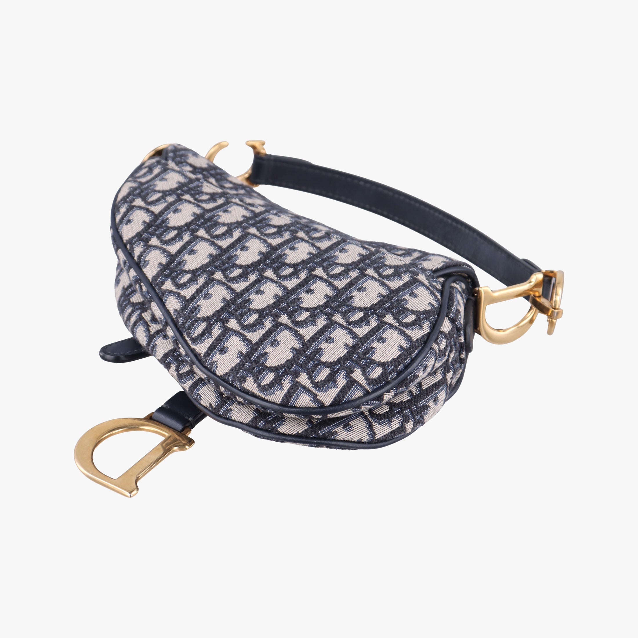 Vintage Christian Dior Saddle Navy×grey Jacquard × Leather  handbag | stylenewstar