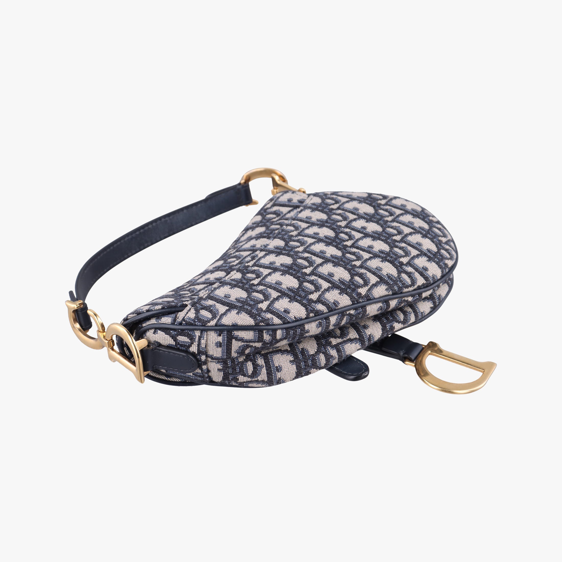 Vintage Christian Dior Saddle Navy×grey Jacquard × Leather  handbag | stylenewstar
