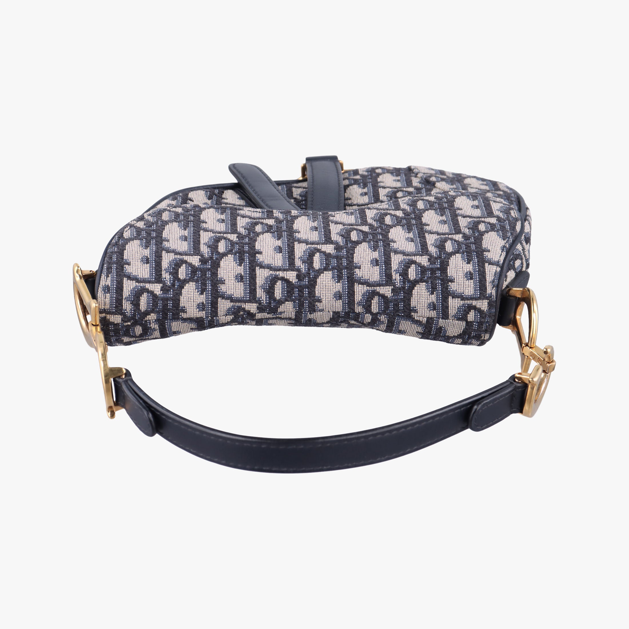 Vintage Christian Dior Saddle Navy×grey Jacquard × Leather  handbag | stylenewstar