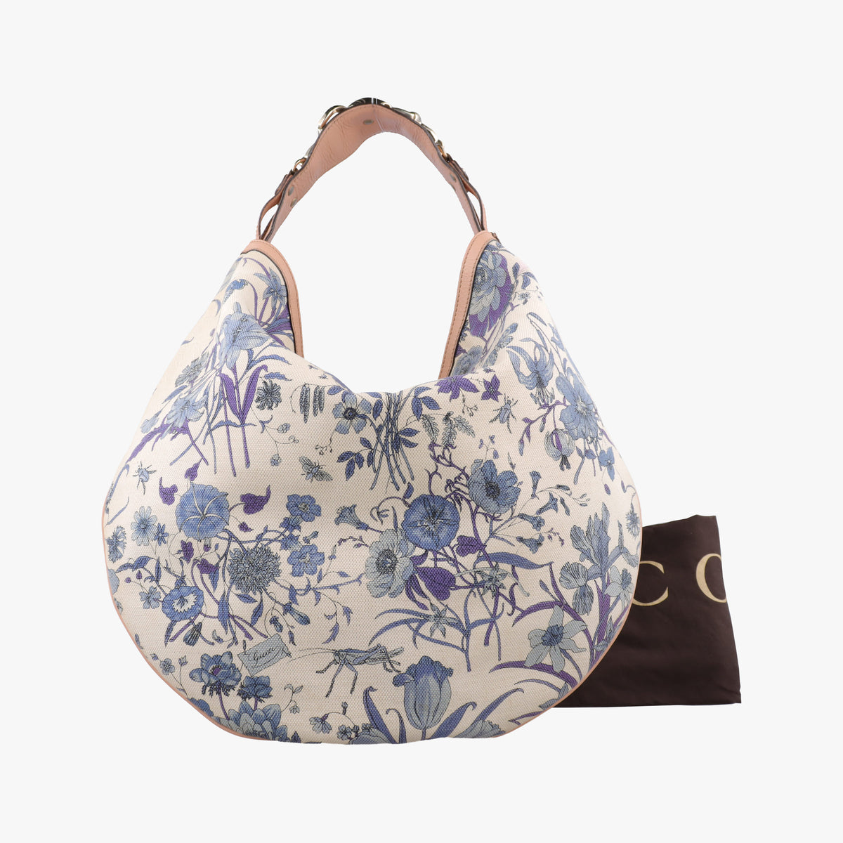 Pre-owned Gucci Flora Wave Hobo Blue ×White canvas×leather 170014 handbag | stylenewstar