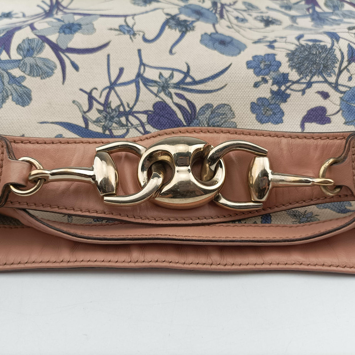 Pre-owned Gucci Flora Wave Hobo Blue ×White canvas×leather 170014 handbag | stylenewstar