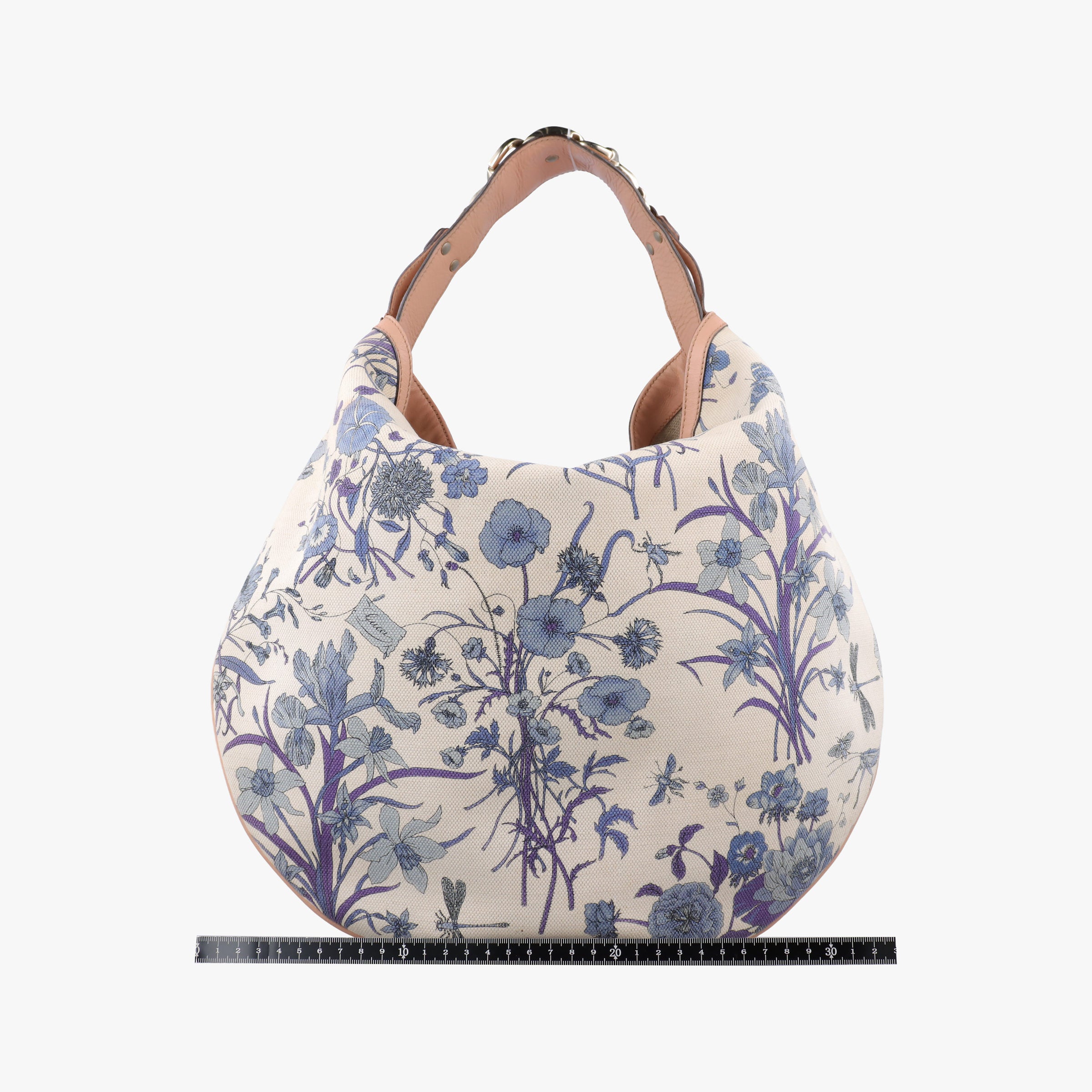 Pre-owned Gucci Flora Wave Hobo Blue ×White canvas×leather 170014 handbag | stylenewstar