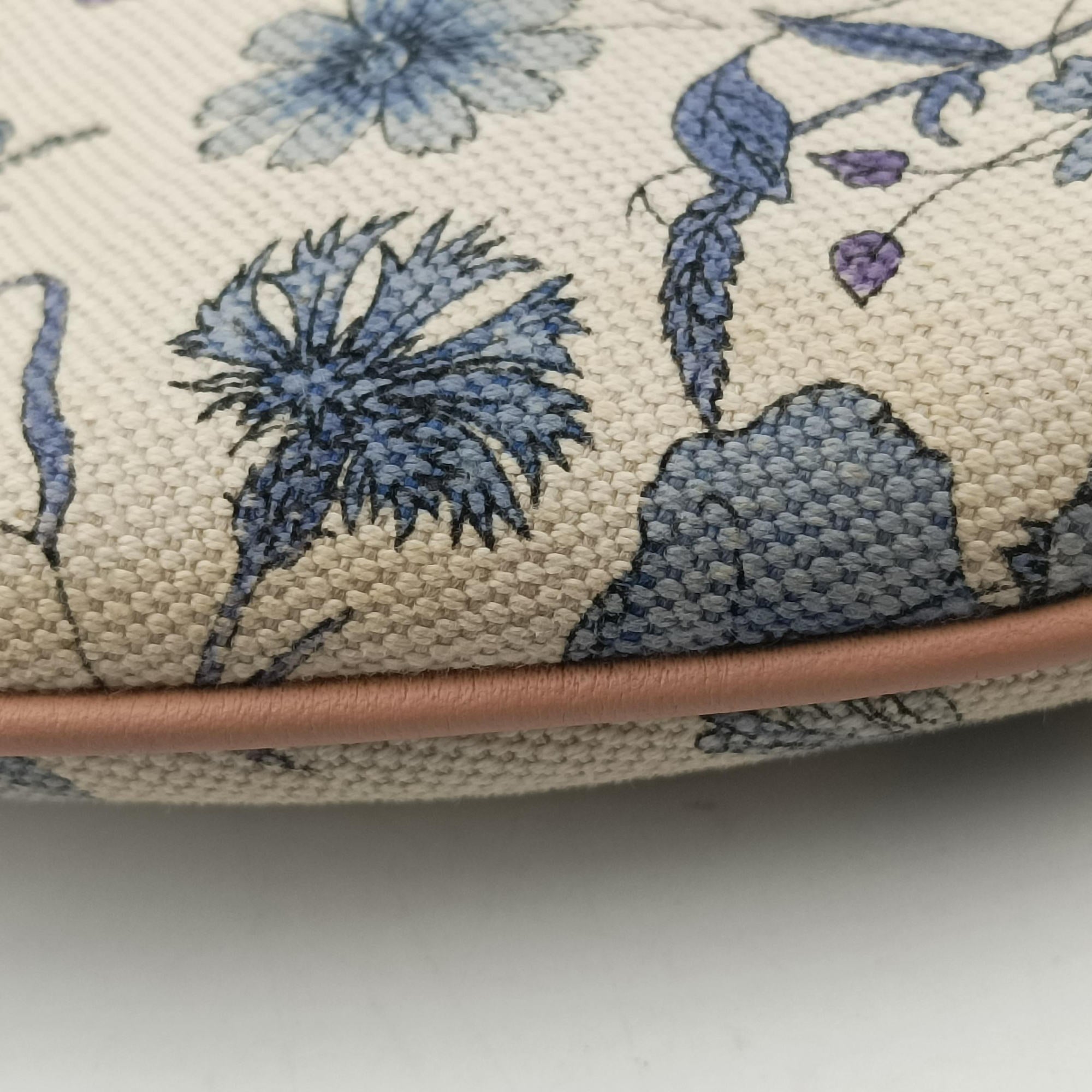 Pre-owned Gucci Flora Wave Hobo Blue ×White canvas×leather 170014 handbag | stylenewstar