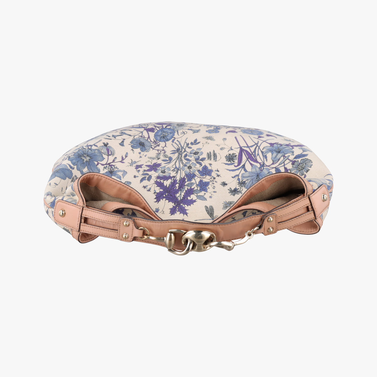 Pre-owned Gucci Flora Wave Hobo Blue ×White canvas×leather 170014 handbag | stylenewstar