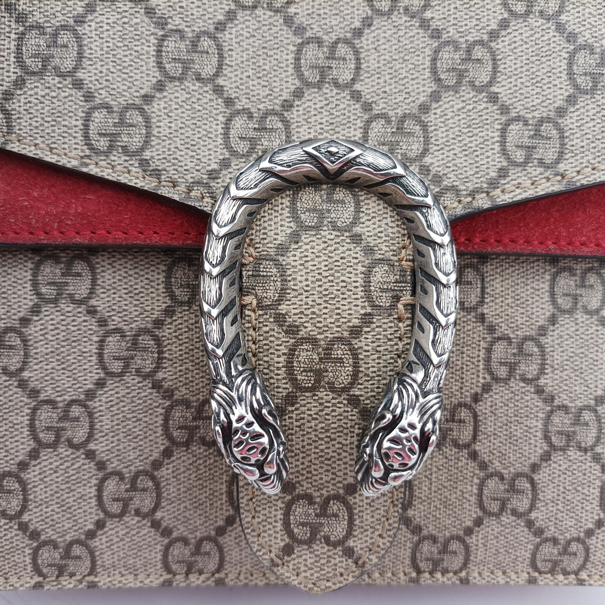Pre-owned Gucci Dionysus beige×red PVC coated canvas × suede 421970 shoulderbag | stylenewstar