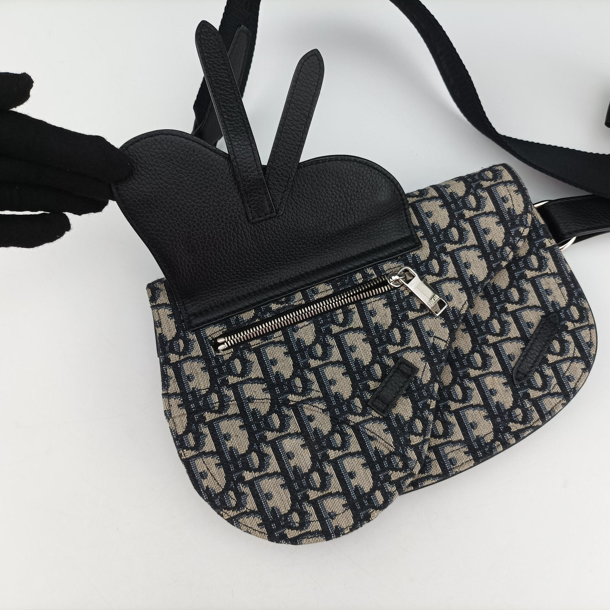 Pre-owned Christian Dior Saddle Pouch Navy×Black Jacquard  bum bag/waist bag | stylenewstar