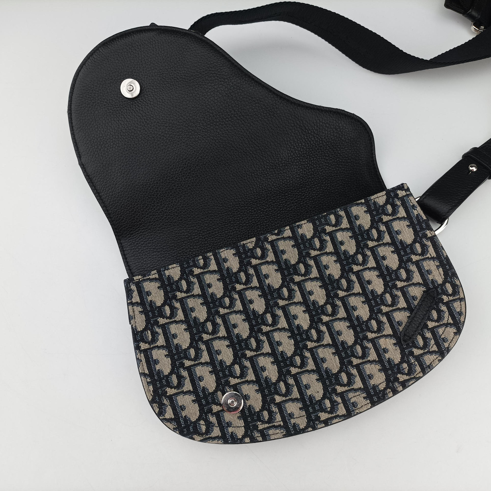 Pre-owned Christian Dior Saddle Pouch Navy×Black Jacquard  bum bag/waist bag | stylenewstar
