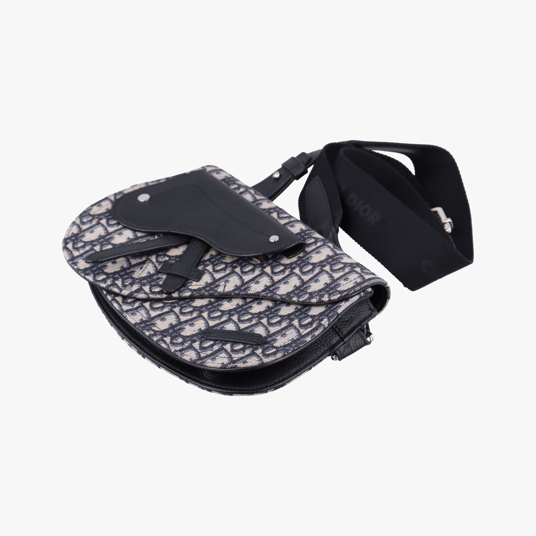 Pre-owned Christian Dior Saddle Pouch Navy×Black Jacquard  bum bag/waist bag | stylenewstar