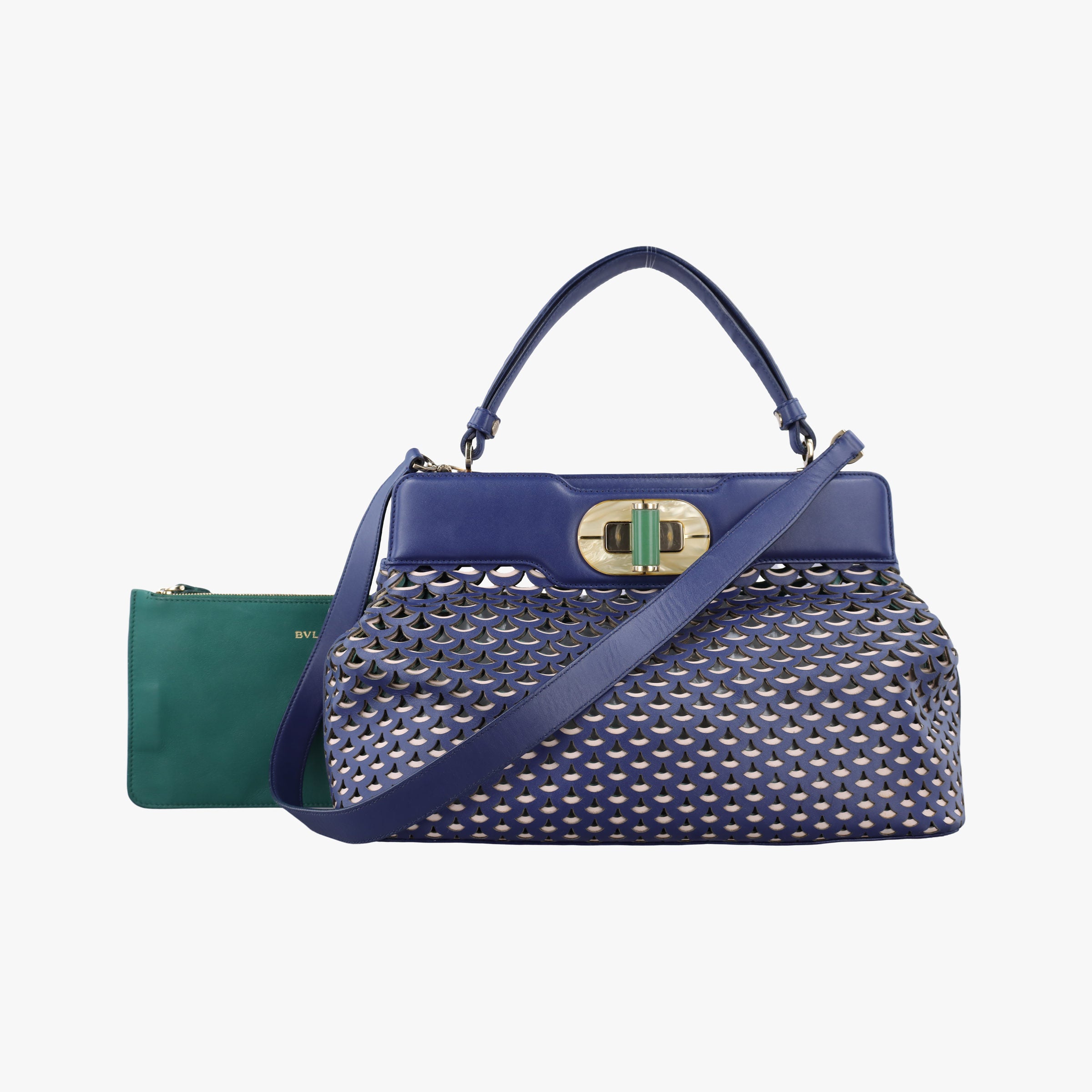 Pre-owned Bvlgari Isabella Rossellini Blue × Green Leather  shoulderbag | stylenewstar