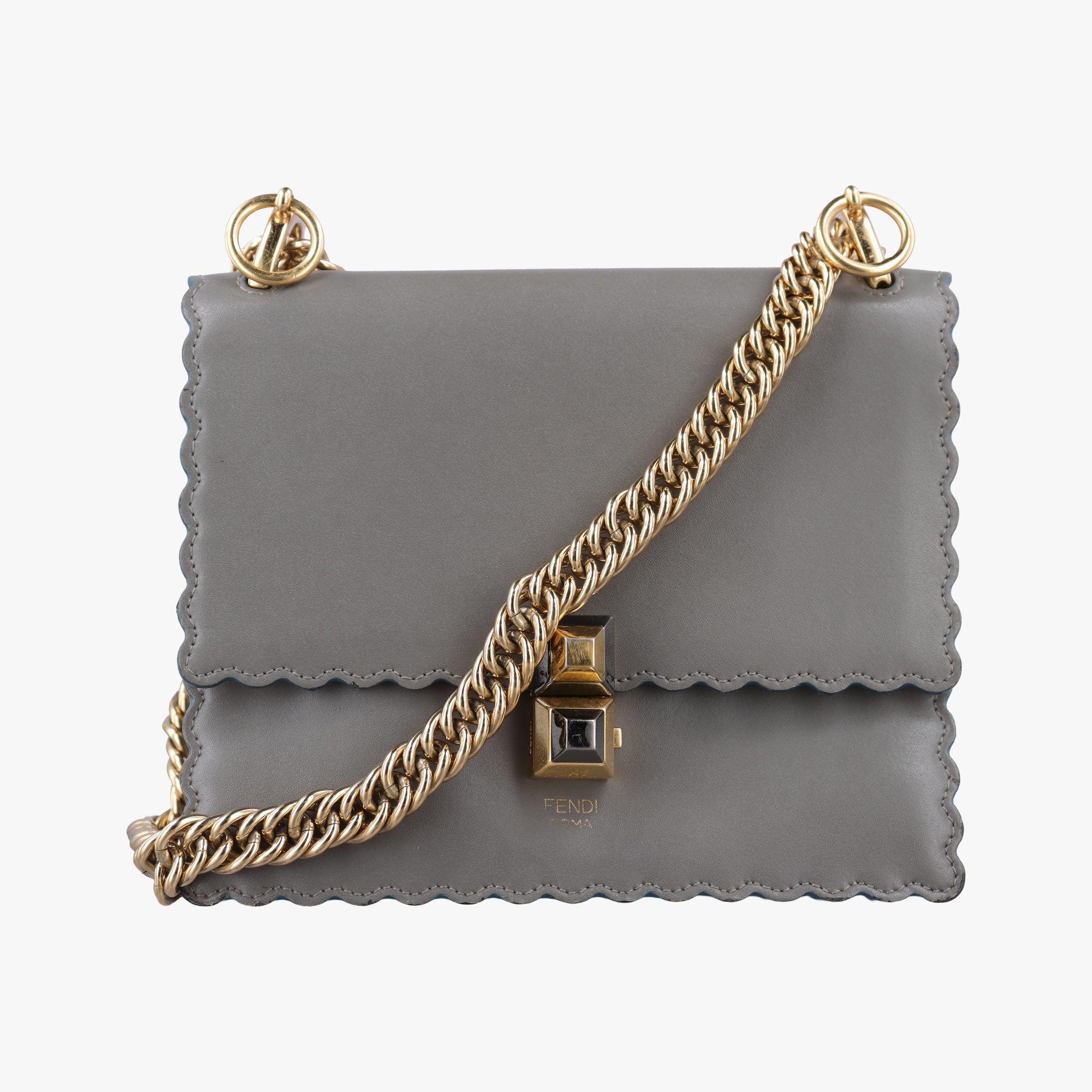 Secondhand Fendi Studded Kan I Grey Leather 8M0381 shoulderbag | stylenewstar