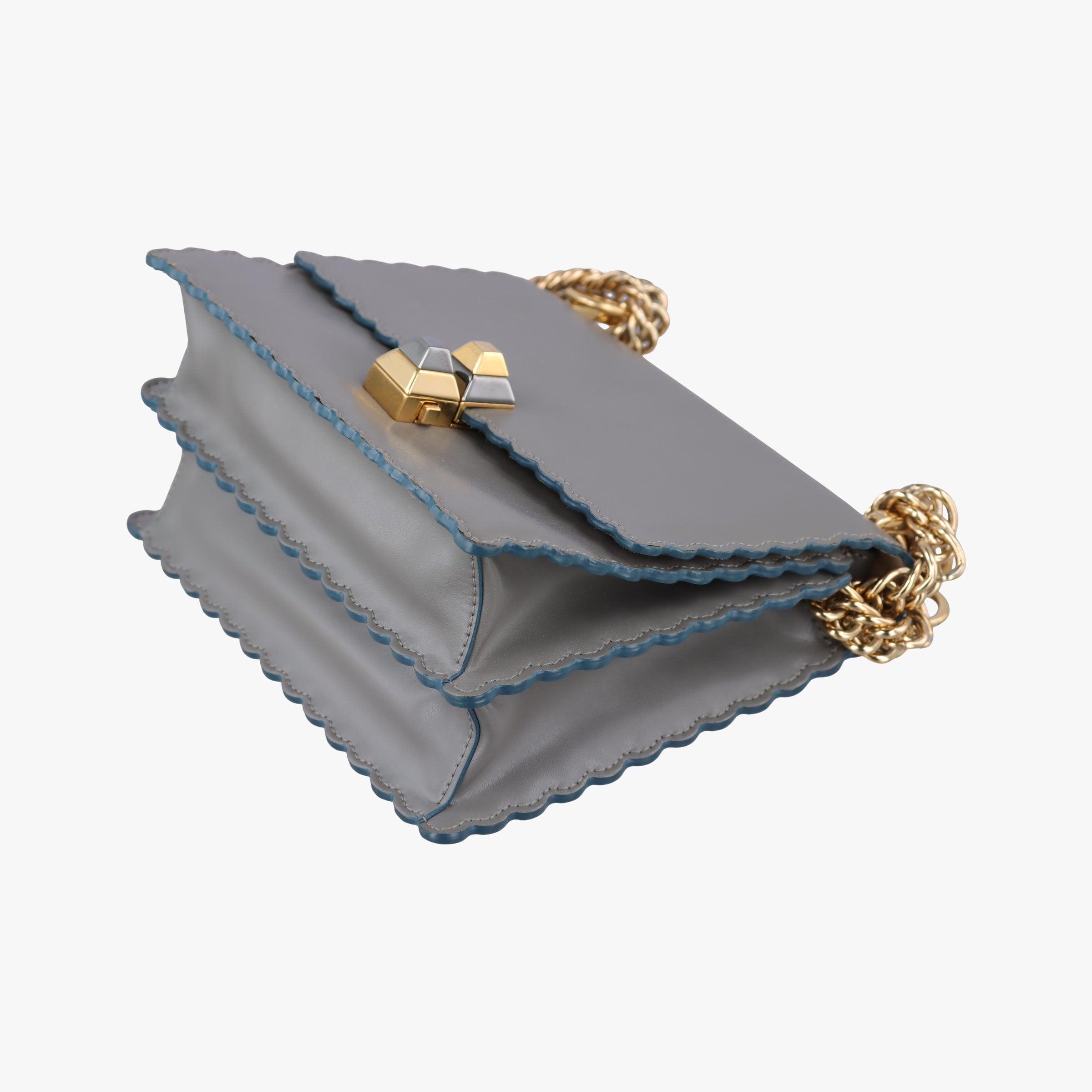 Secondhand Fendi Studded Kan I Grey Leather 8M0381 shoulderbag | stylenewstar