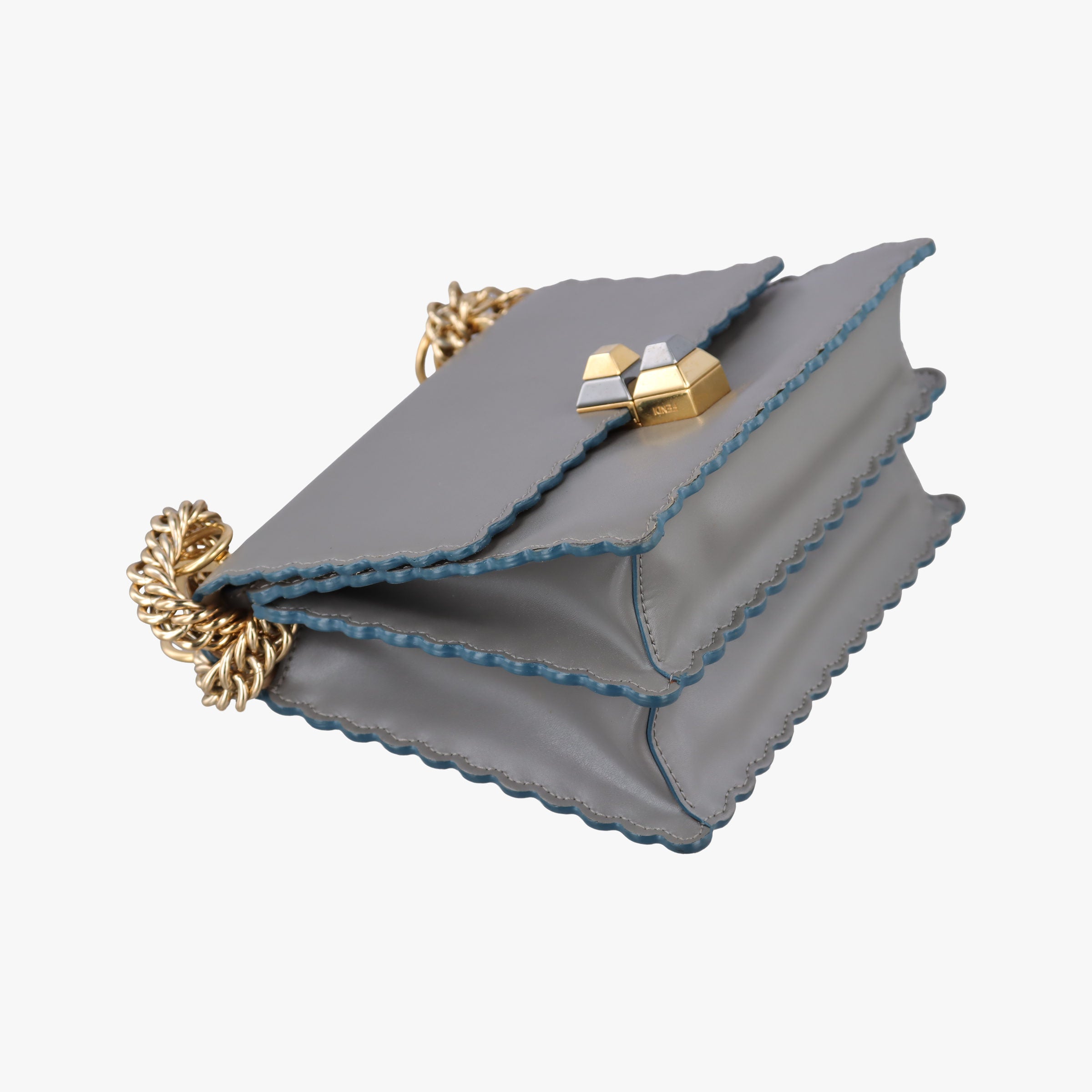 Secondhand Fendi Studded Kan I Grey Leather 8M0381 shoulderbag | stylenewstar