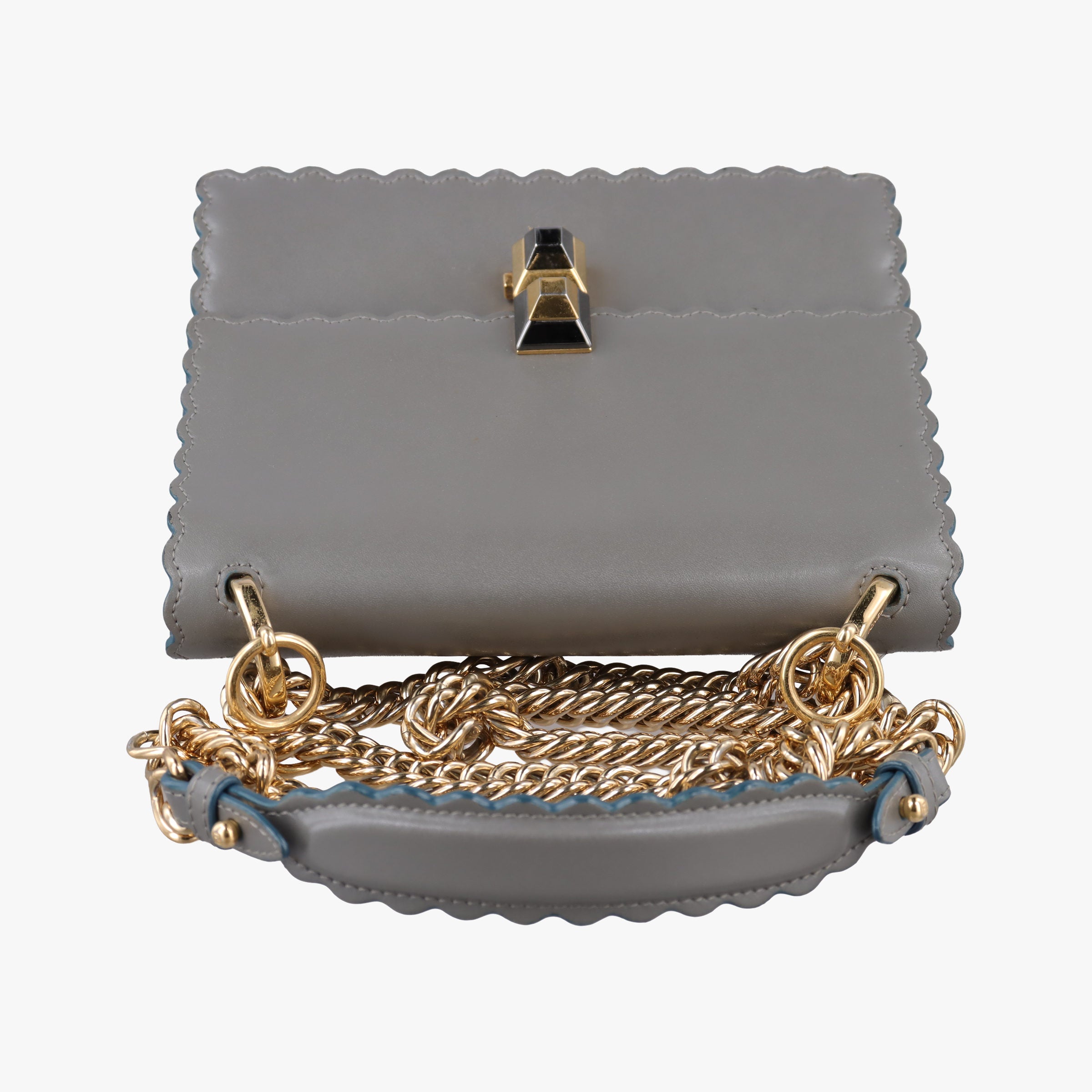Secondhand Fendi Studded Kan I Grey Leather 8M0381 shoulderbag | stylenewstar
